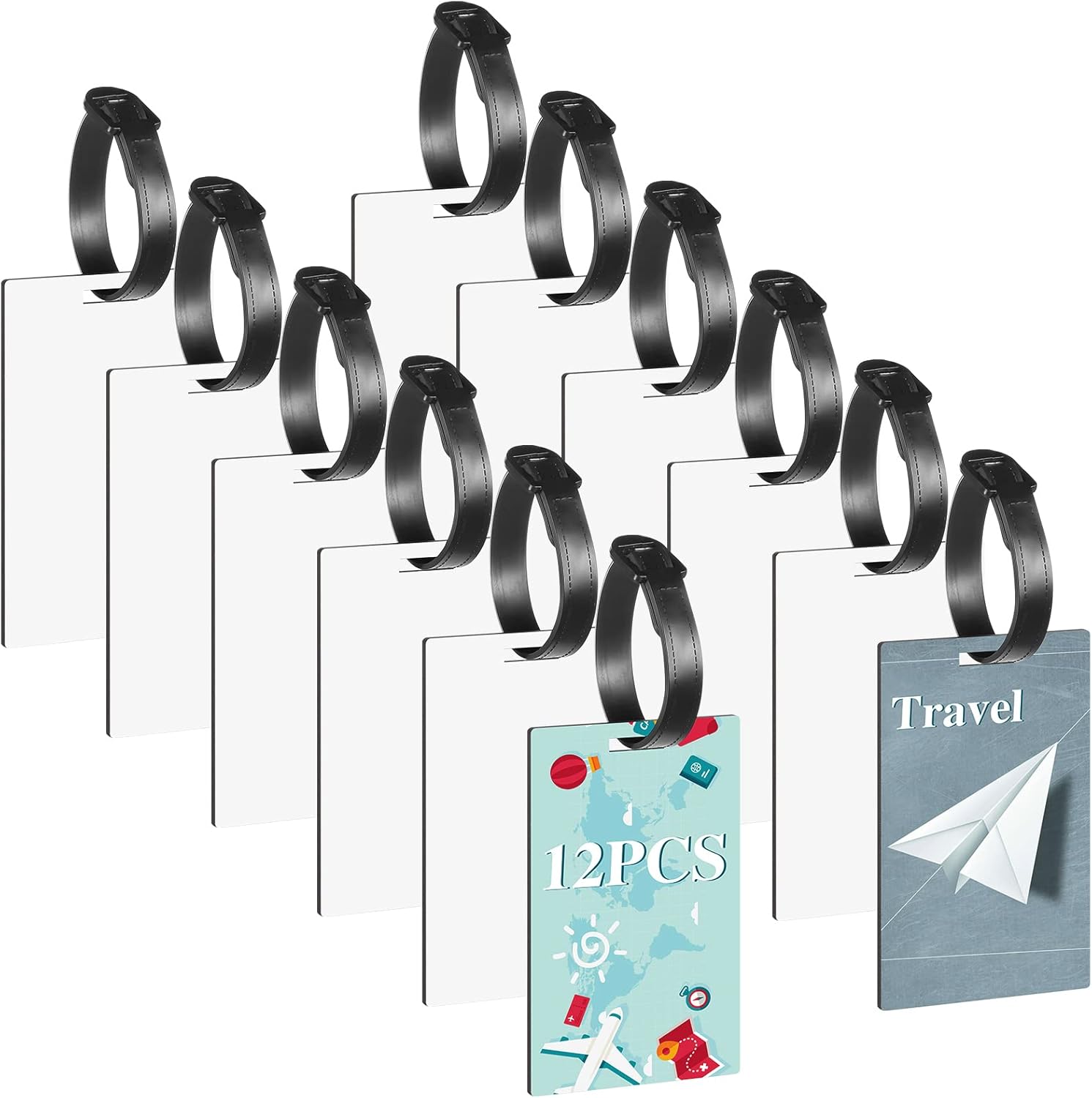 WSICSE Luggage Tags, 12 Pcs Sublimation Blank MDF, White
