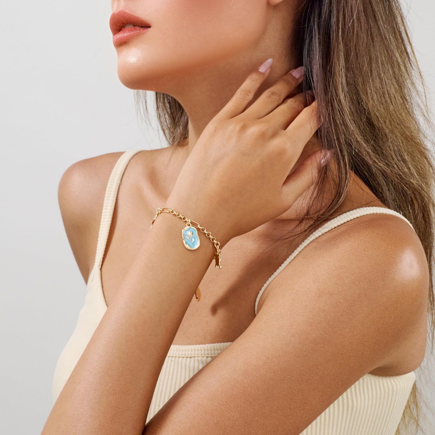 Gold Bracelet for Women Chunky 14k Gold Plated Textured Bracelet Handmade Heart Link Dainty Bracelet Fashion Jewelry - Image 2