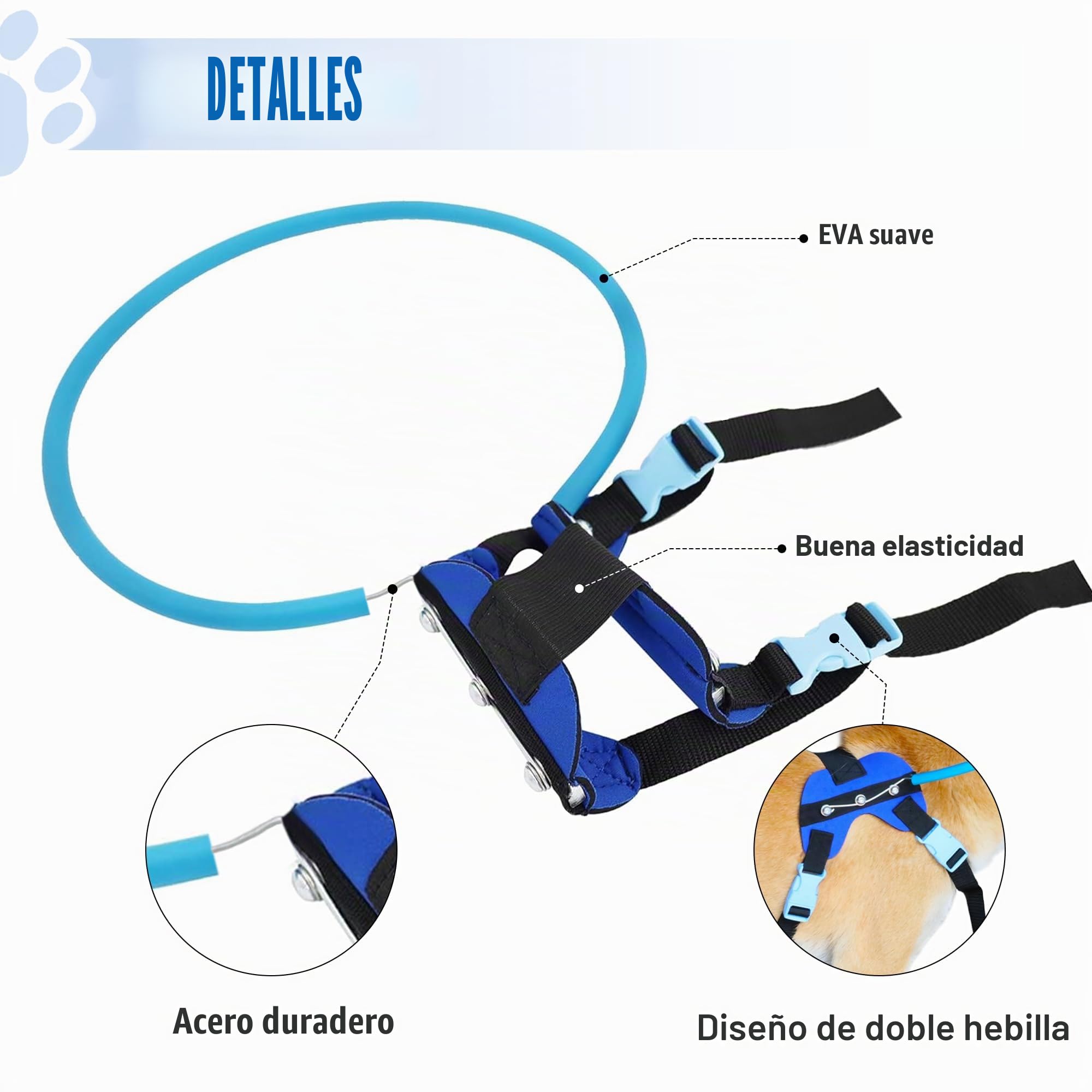 Arnés tipo halo LetPetRun para perro, azul, XS, funcional y protector, accesorio para perro ciego