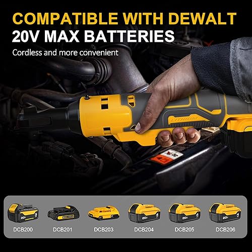 Miniatura 4 de Llave de trinquete inalámbrica para batería Dewalt 20V, juego de trinquete eléctrico de 3/8 pulgadas, 45 pies a libras (60 N.m), control de