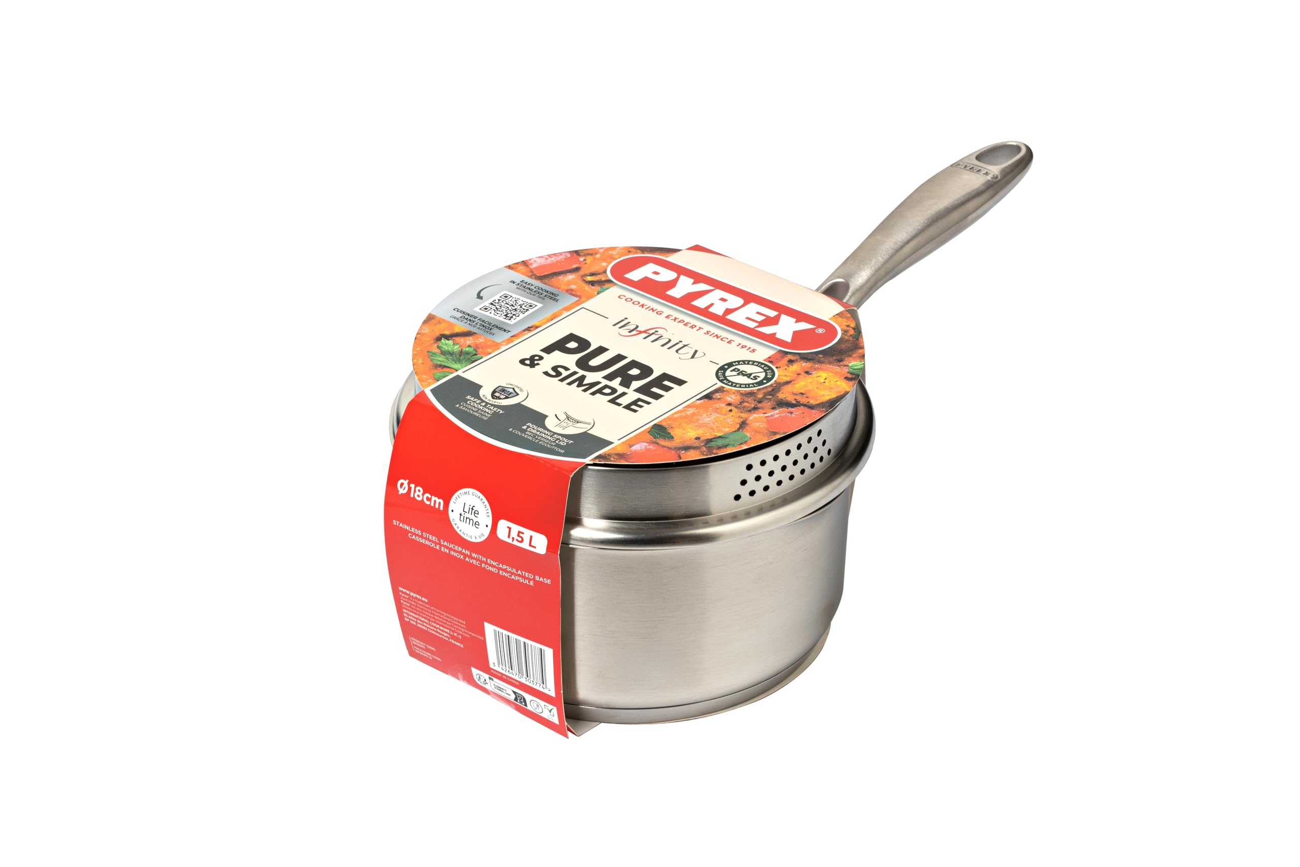 PYREX Infinity Cazuela Inducción Acero Inoxidable 18 cm con Tapa