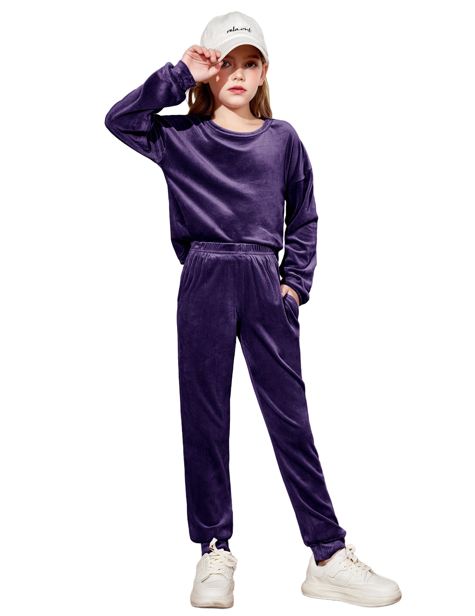 Arshiner Girls 2 Piece Outfits Kids Casual Velour Sweatshirts &amp; Pants Set
