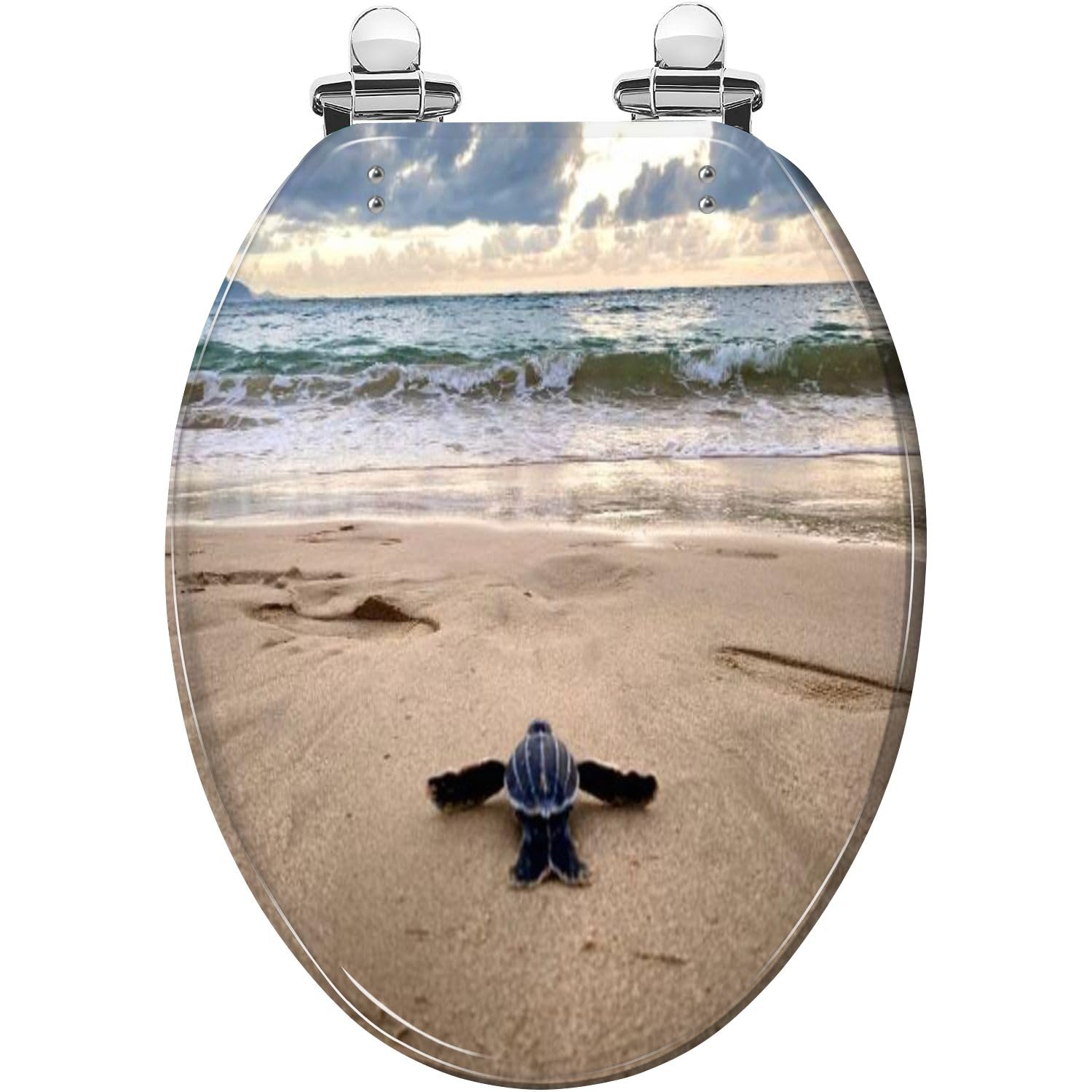 Elongated Toilet Seat Baby Turtle Resin Toilet Seat Quietly Slow Close with Quick-Release Hinges Toilet Seat with Cover Easy to Clean Install