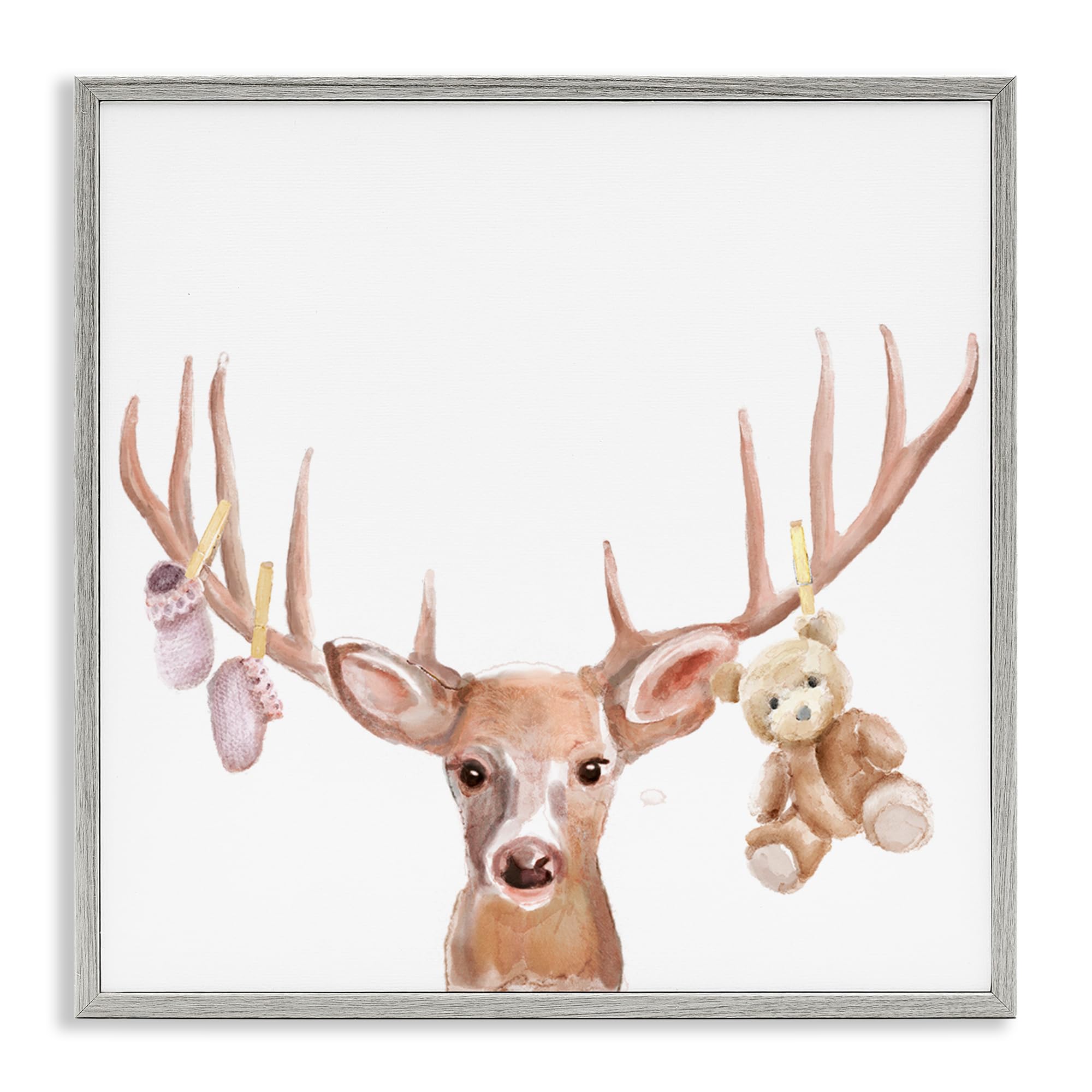 Stupell Industries Women's Farmhouse Gray (Textured) 'Baby Girl Deer Antlers'| Framed Giclee Art