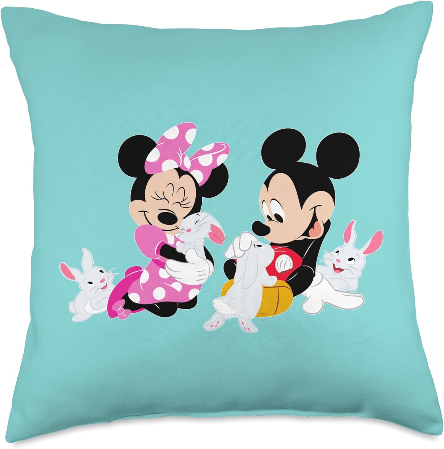 Disney Mickey and Minnie Mouse Easter Bunnies Turquoise Throw Pillow