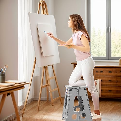 Miniatura 13 de Acko. Taburete plegable de 13 pulgadas de alto, resistente, para niños y adultos, cocina, jardín, baño, taburete con escalón. Blanco,Negro