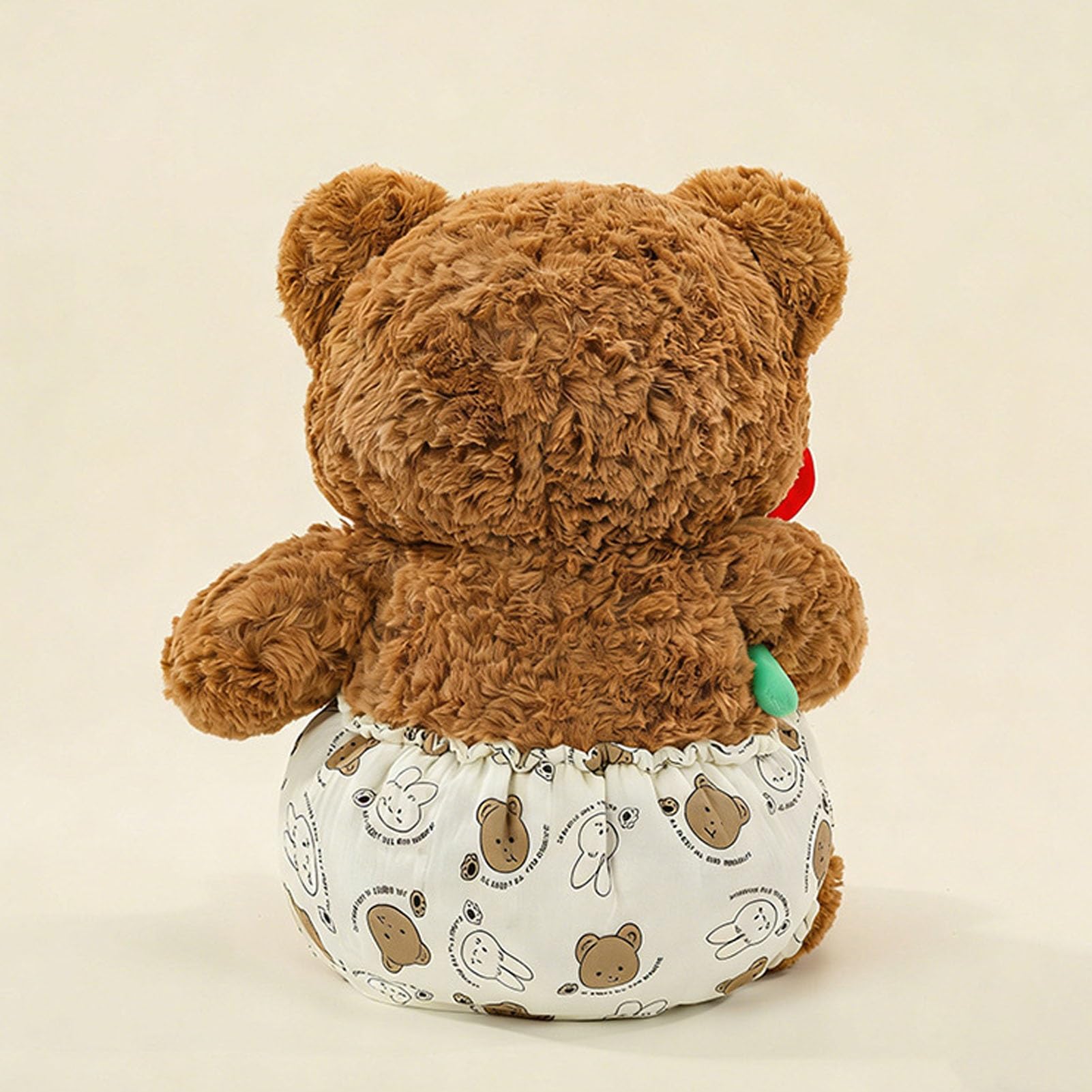 Peluche de peluche marrón rizado, sosteniendo una rosa roja con lazo y pantalones cortos de dibujos animados, regalo romántico de decoración de felpa for todos los amantes de la felpa(90cm/35in)