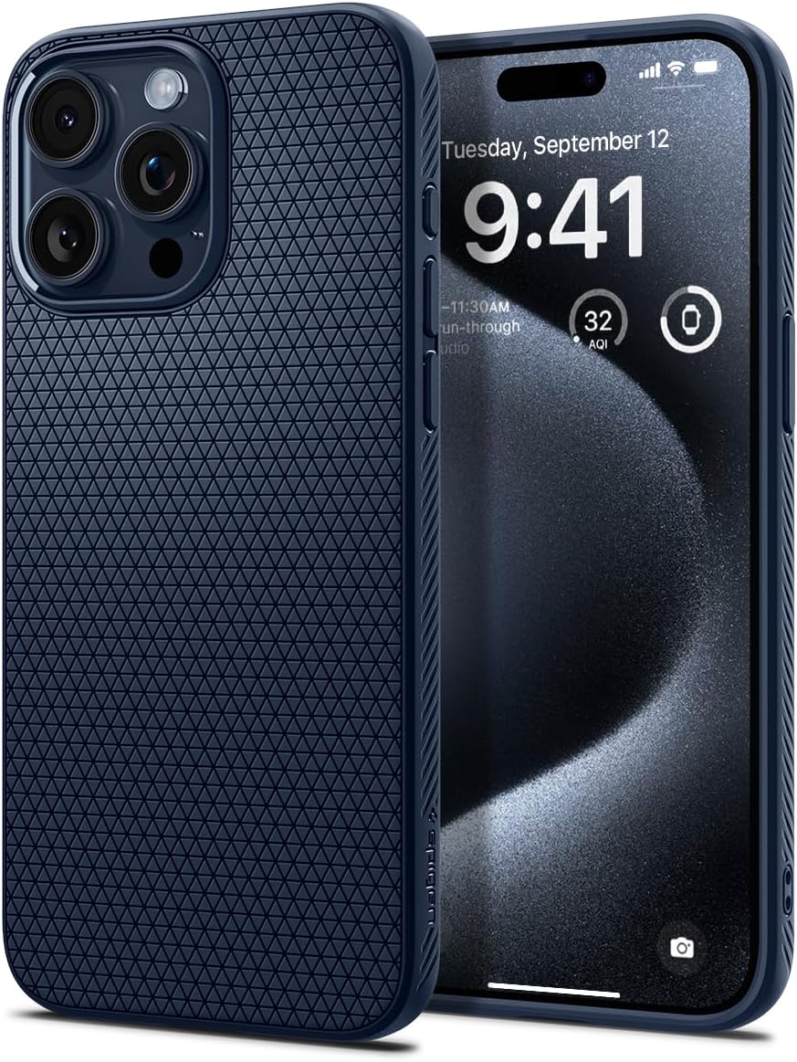 Spigen Liquid Air Back Cover Case for iPhone 15 Pro, Durable Protection, Air Cushion Technology - TPU | Navy Blue