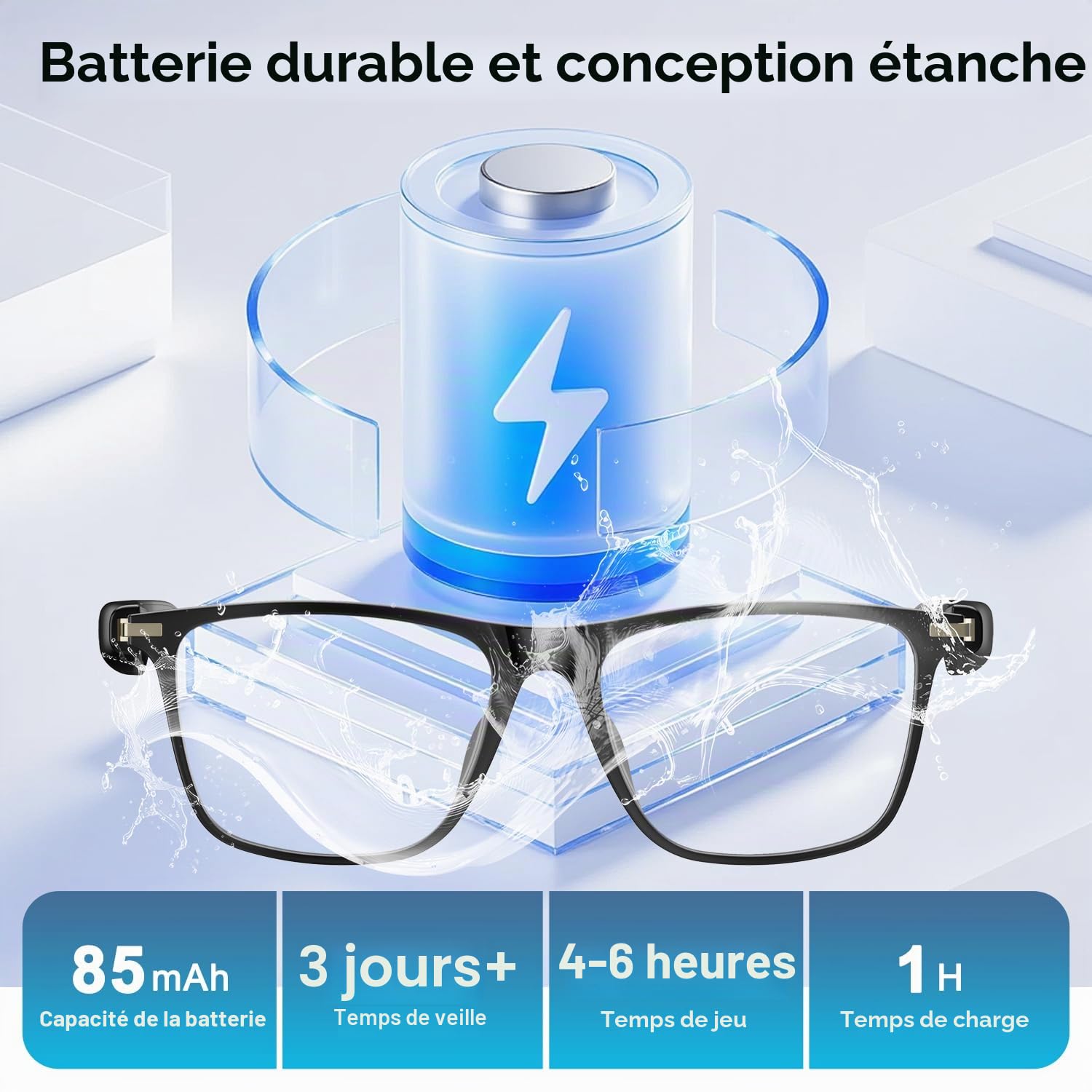Lunettes intelligentes Bluetooth AI avec plus de 160 langues, lentilles de changement de couleur, haut-parleur intégré et audio clair – Lunettes traducteur vocal en temps réel pour les voyages