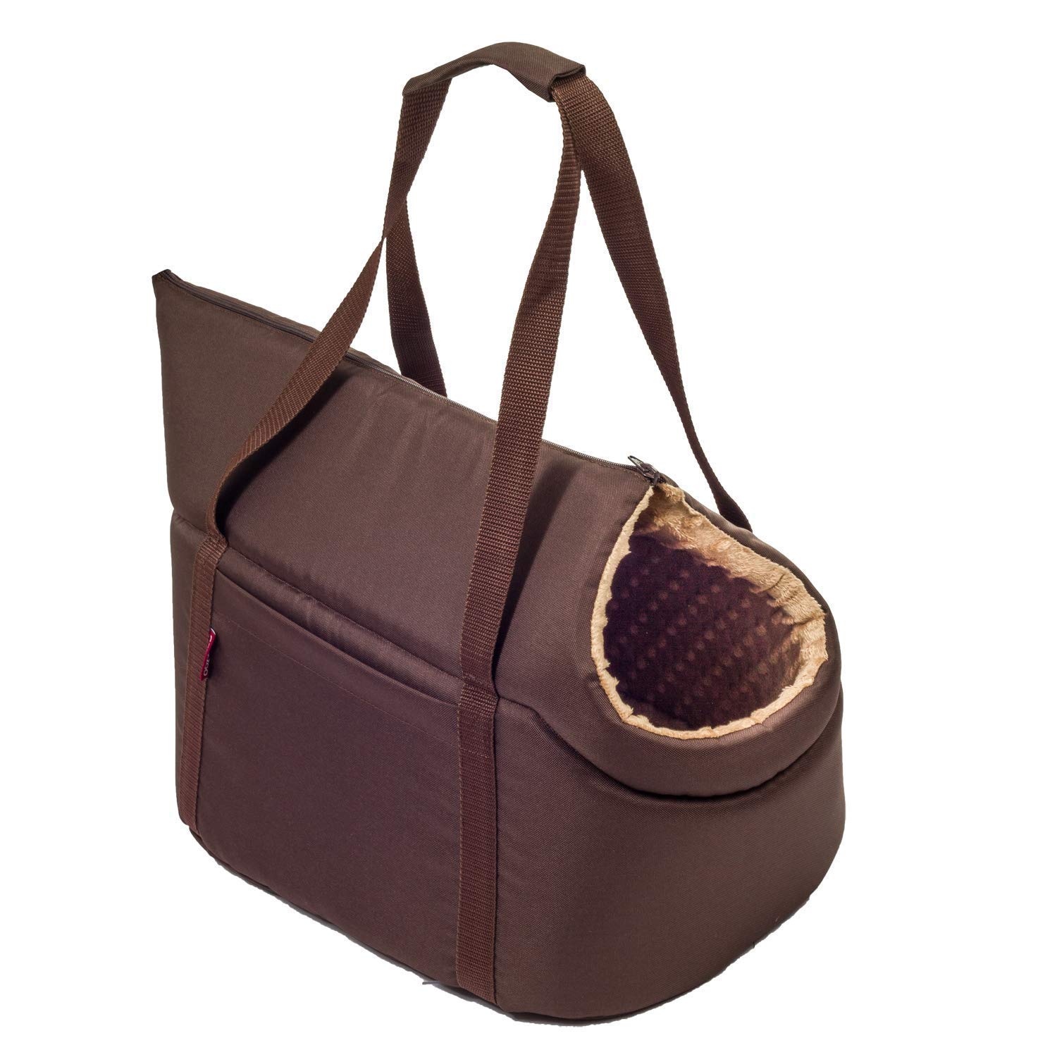 Dog Carrier Purse for Small and Medium Dogs & Cats, Portable Pet Travel Bag, Soft Shoulder Carrier for Puppies, Brown/Beige (Minky), Size M, 38 x 28 x 28 cm — image 1