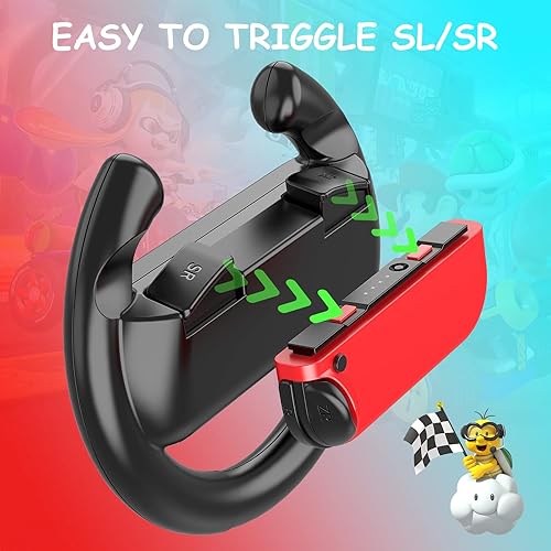 Vista 5 de Mooroer Steering Wheels for Nintendo Switch & OLED JoyCon Controllers, Racing Wheel for Mario Kart 8 Deluxe, Family Use Gaming Accessories for