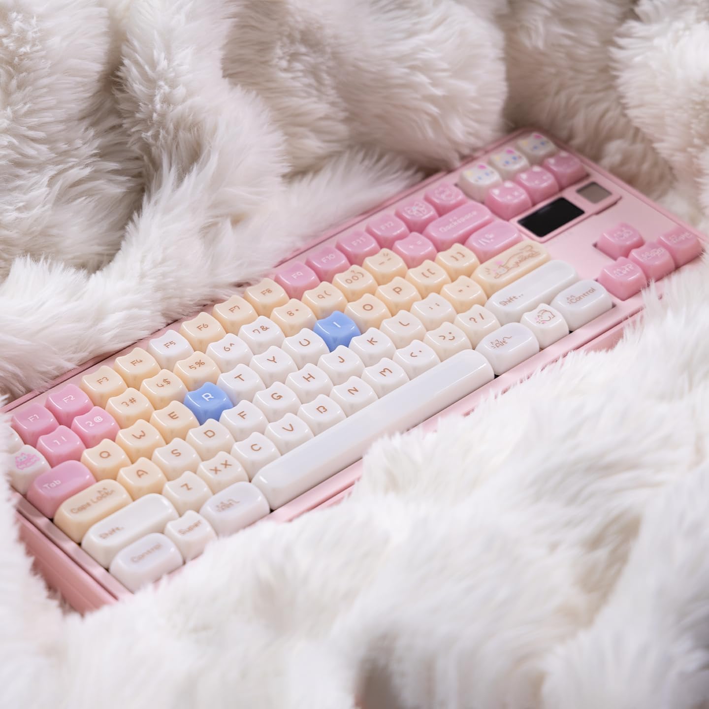 Crystal Keycaps, Cat Shape Clear Keycaps Transparent, Mao Profile, 130 Keys Shine Through Custom Set for Mechanical Keyboards, 60-100% Compatible (Pink-Cat-Keycap-Set)