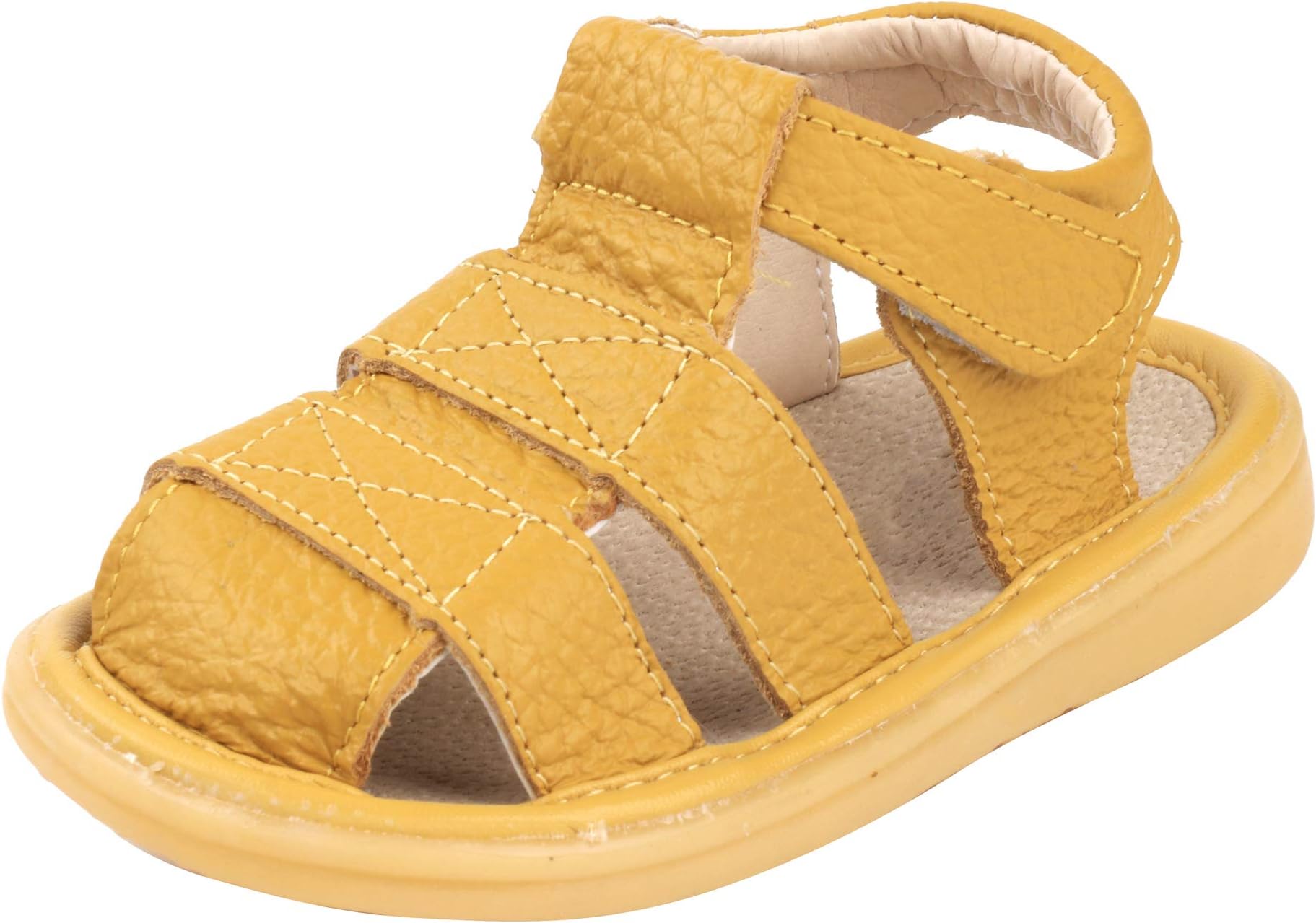 LONSOEN Girl's Genuine Leather Sandals Closed-toe Princess Dress Sandal Shoes