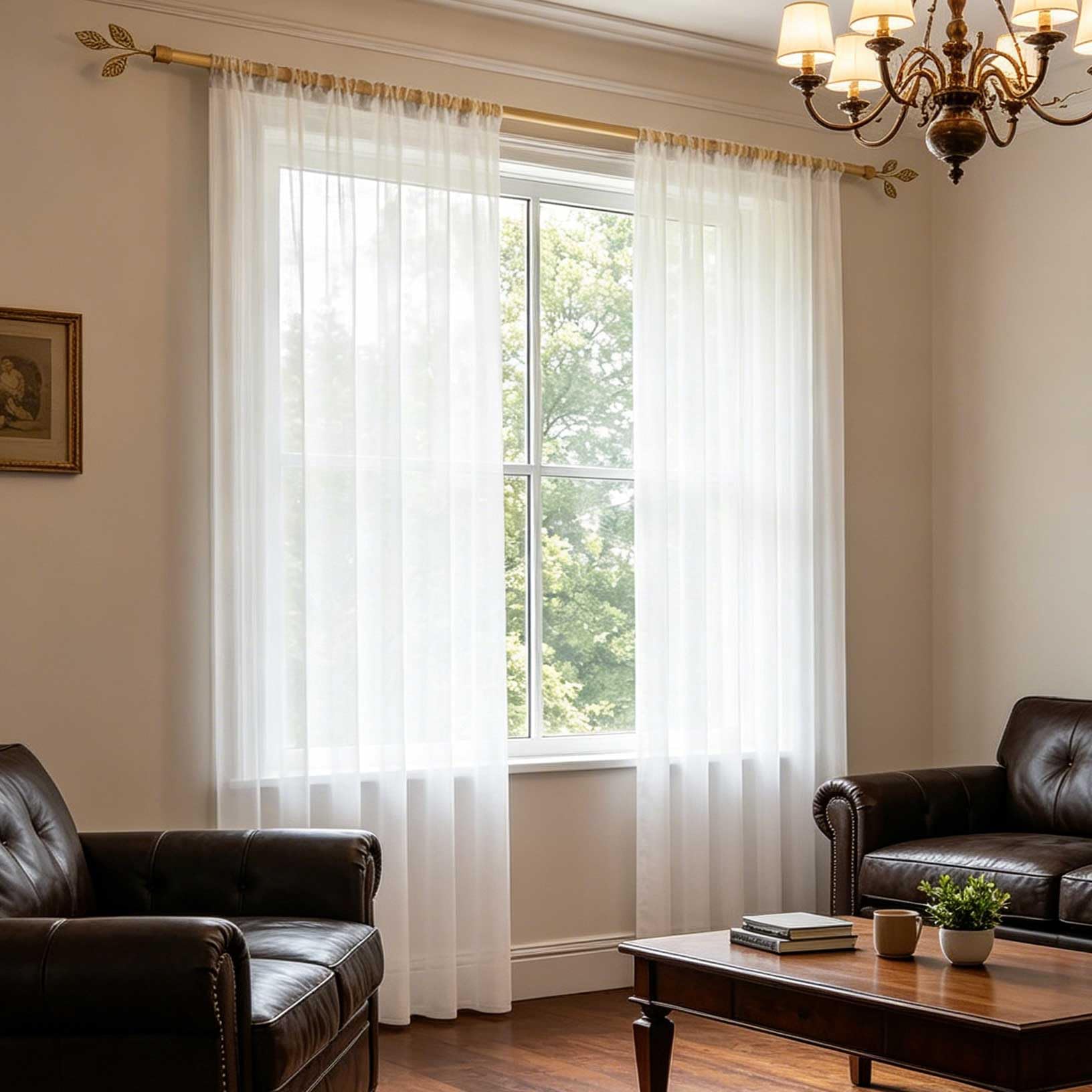 Cortinas salón translúcidas con manguito de varilla 70 x 195 cm, visillos blancos ventana