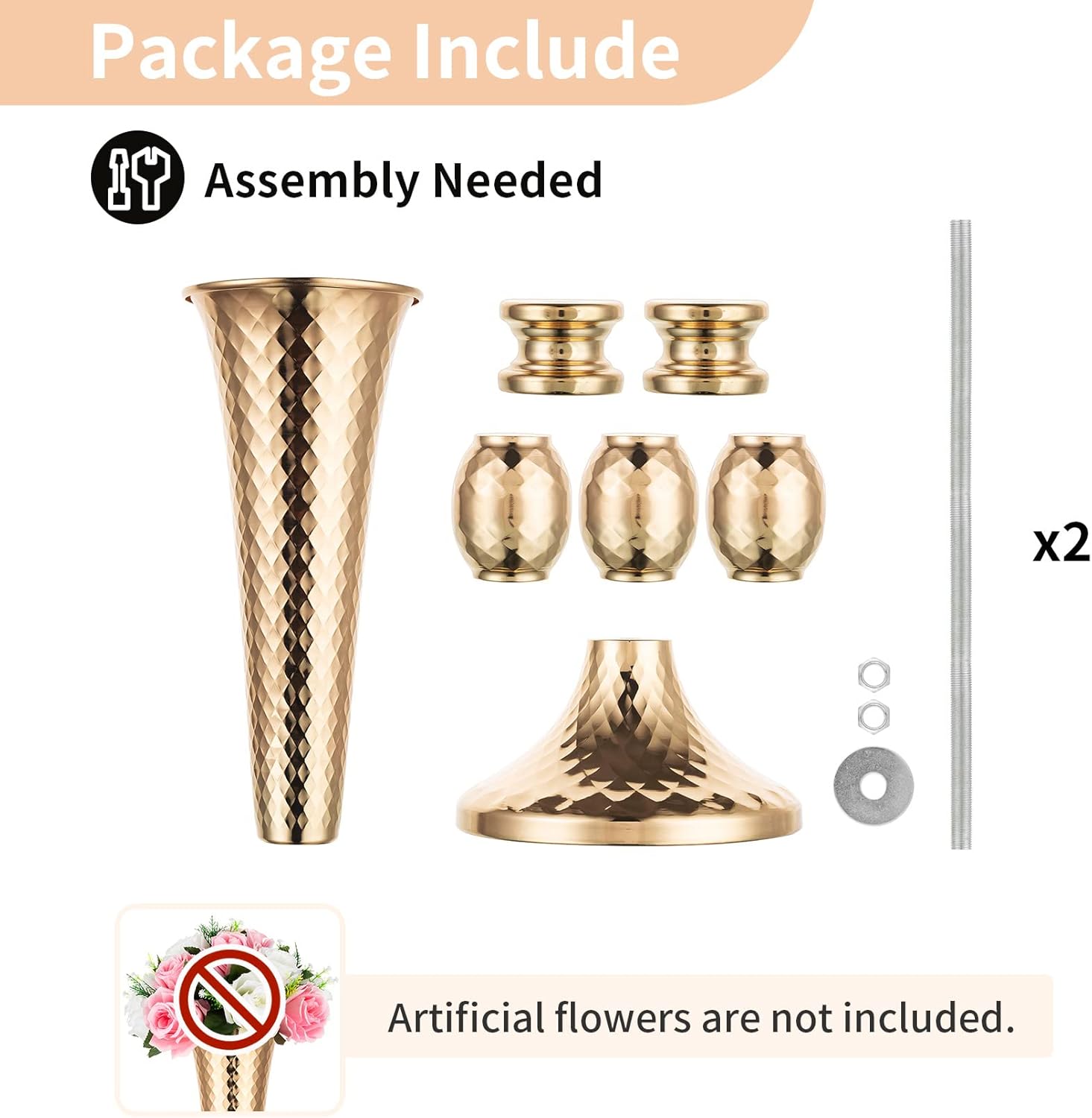 Nuptio 2 Pcs Centerpieces for Wedding Table, 24in Tall Metal Trumpet Vase, Flower Vases for Party Dinner Centerpiece Event, Road Lead for Anniversary Ceremony Birthday Aisle Home Decoration