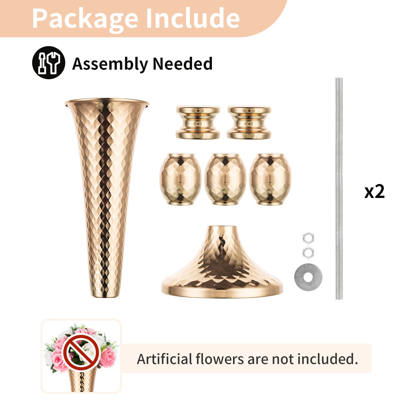 Nuptio 2 Piezas Centros Mesa para Mesa Boda, Jarrón Trompeta Metal 61cm Alto, Jarrones Flores para Eventos Centro Mesa Cena Fiesta, Camino Principal para Ceremonia Aniversario Decoración del Hogar