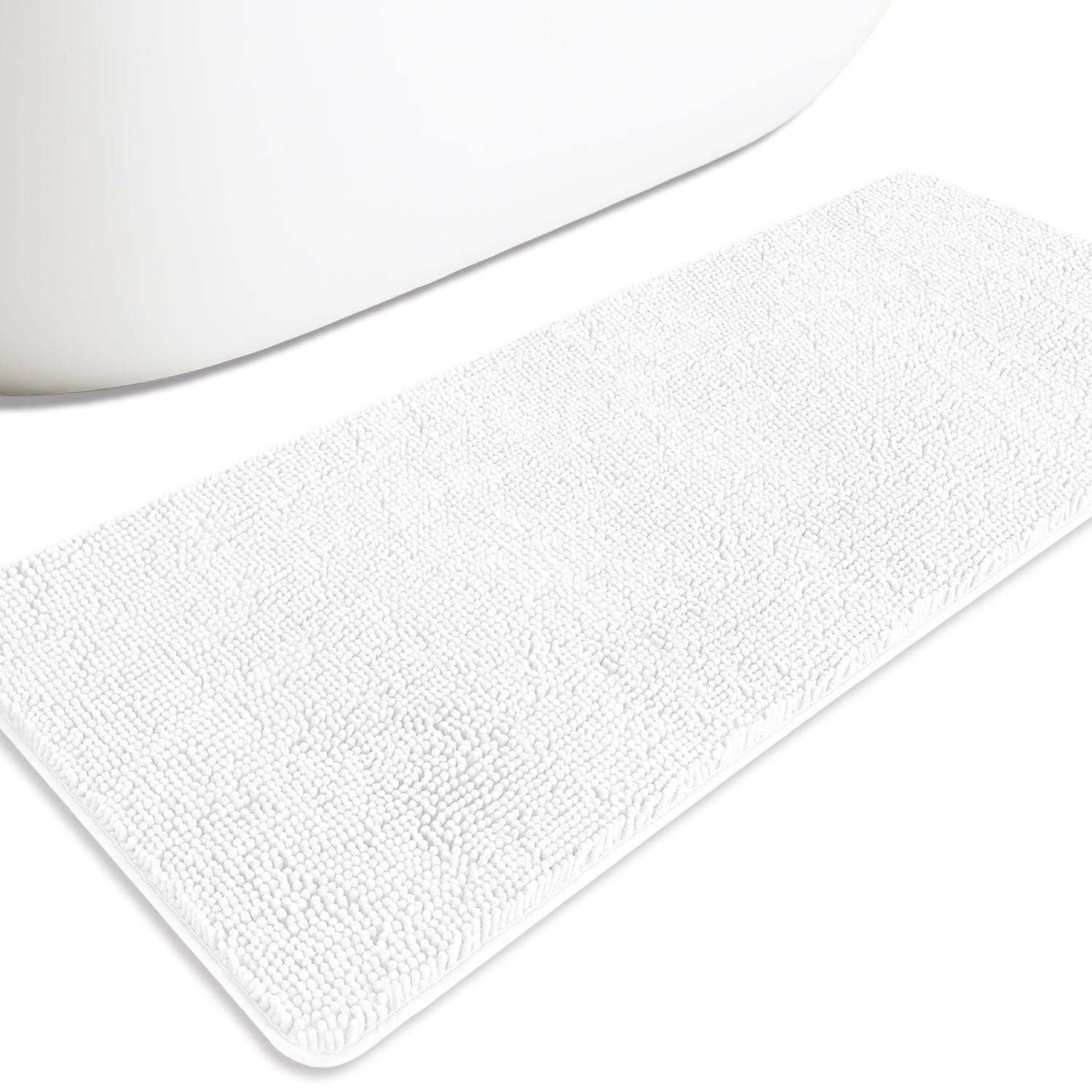 PureSwan Bathroom Runner Rug 24 x 60 Inch – Extra Large Long Bath Mat | Absorbent and Washable Thick Chenille Bath Rug Non-Slip Runner Rug for Bathroom, Shower, Sink(White)