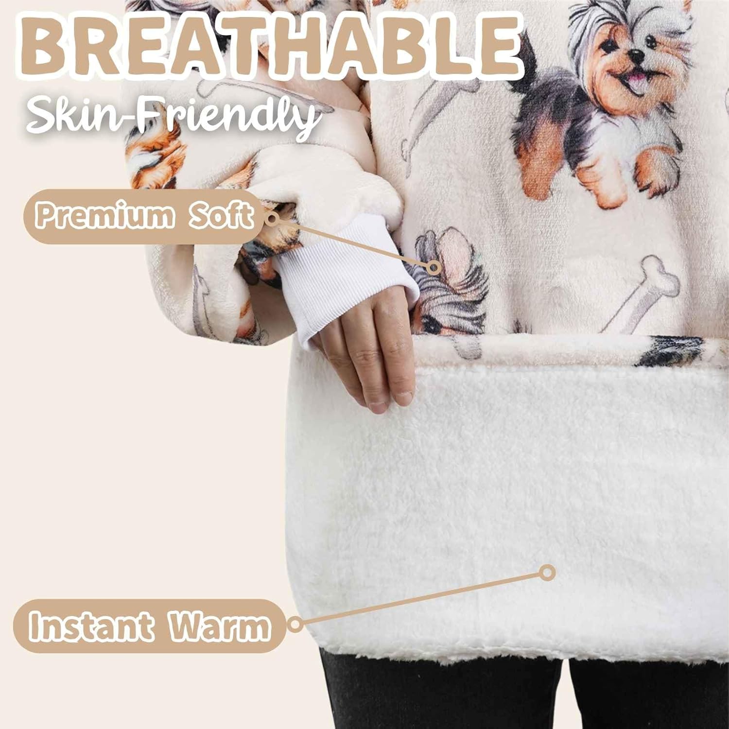 Yorkie Gifts for Yorkie Lovers & Dog Mom, Wearable Blanket Hoodie, Oversized Wearing Blanket with Two Large Pocket for Birthday & Christmas