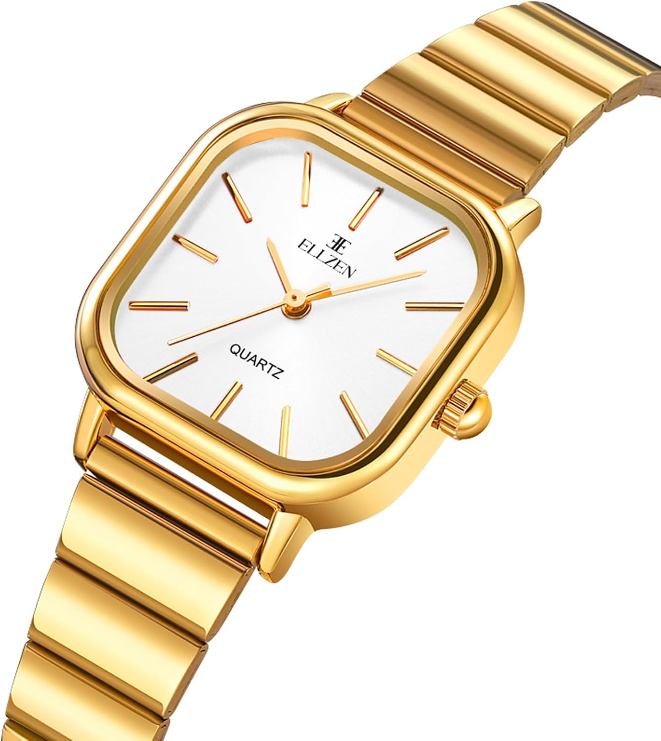 Gold Watches for Women with Small Vintage Bracelet, Rectangular Case