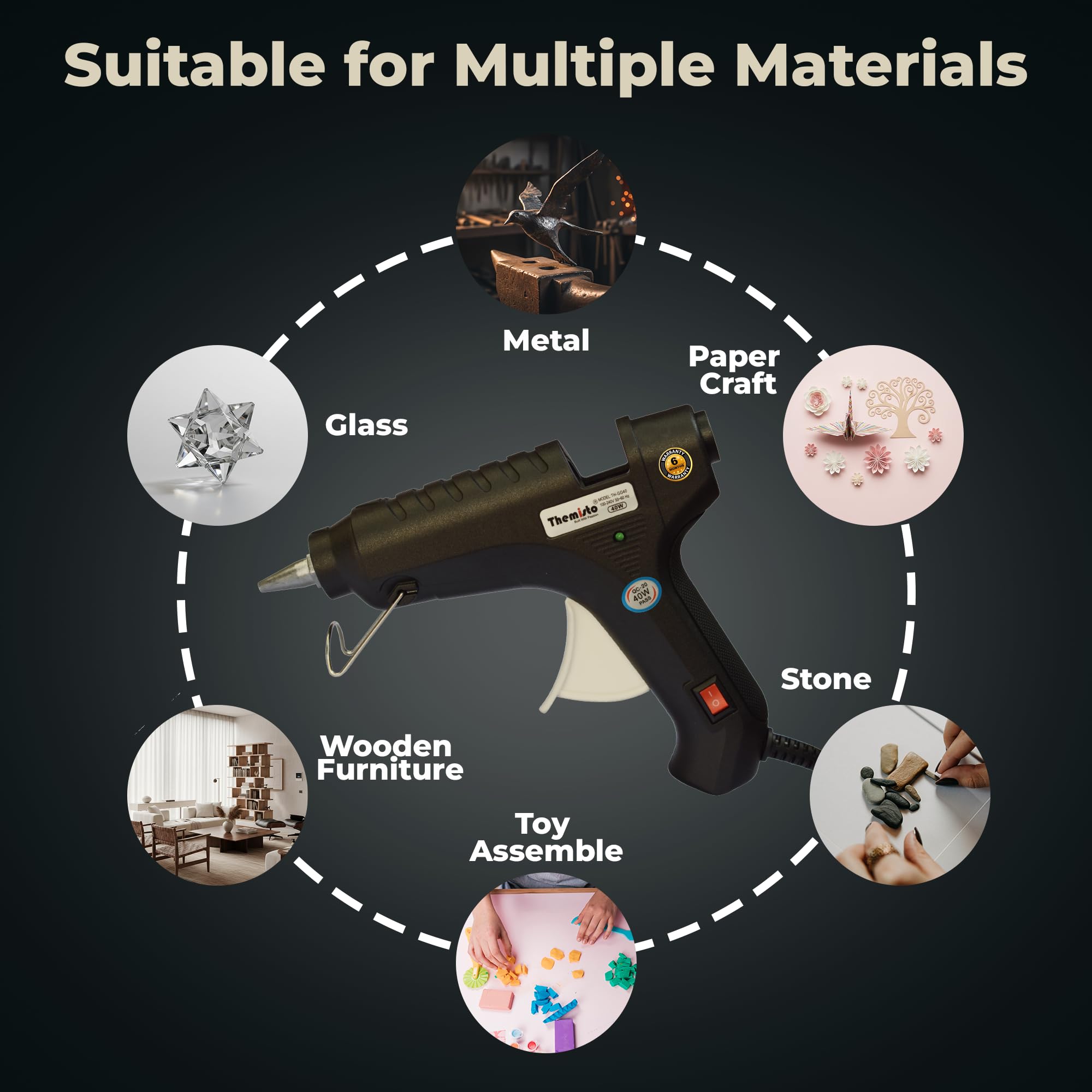 THEMISTO - built with passion Glue Gun With Glue Sticks 40W Hot Melt With Anti Drip For Arts And Crafts,Diy Projects|Leak Proof Glue Gun With Strong Gumming Glue Sticks(10 Pc Glue Sticks,Black) 3