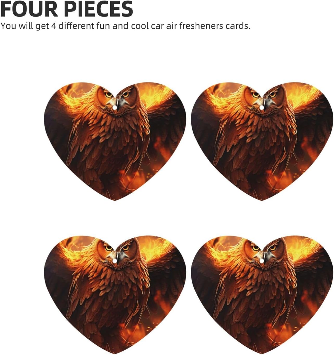 Cool Flame Owl Car Air Fresheners Cards Set of 4 Pieces, Long-Lasting Auto Aromatherapy Tablets Gifts Car Rearview Mirror Pendant Hanging Scented Cards for Wardrobe Bathroom image 2
