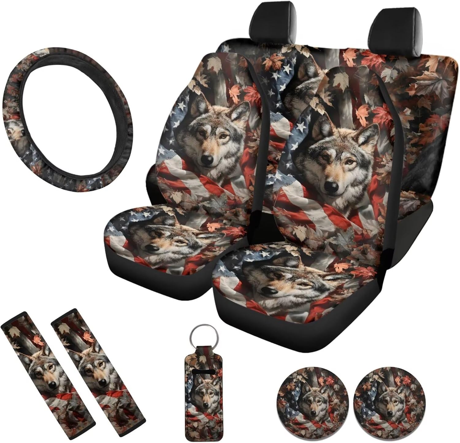 Horeset Pink Aztec 10 Pcs Car Seat Cover with Chapstick Holder Keychain Cup Coasters Seat Belt Pads Auto Steering Wheel Cover Vehicles Accessories Decoration All Seasons Use