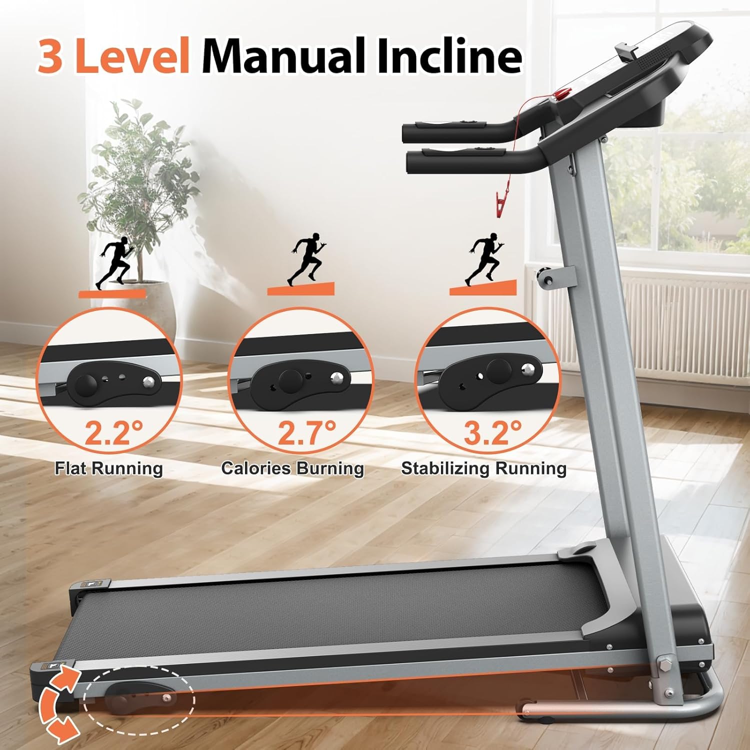 Home Foldable Treadmill with Incline, Folding Treadmill for Home Workout, Electric Walking Treadmill Machine 15 Preset or Adjustable Programs 250 LB Capacity MP3