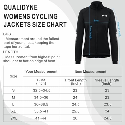 Miniatura 7 de qualidyne Chaquetas térmicas de ciclismo para mujer, chaqueta de invierno con forro polar para correr, cortavientos reflectante Softshell