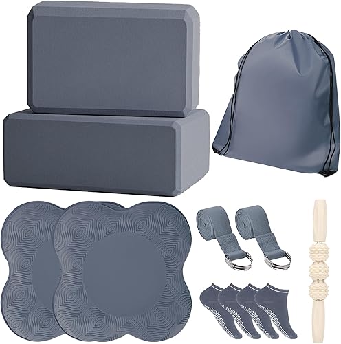 Miniatura 1 de 2 bloques de yoga accesorios de apoyo, incluyendo 2 rodilleras, 2 con correa para poner menos peso en las muñecas, 1 rodillo de masaje muscular, 2