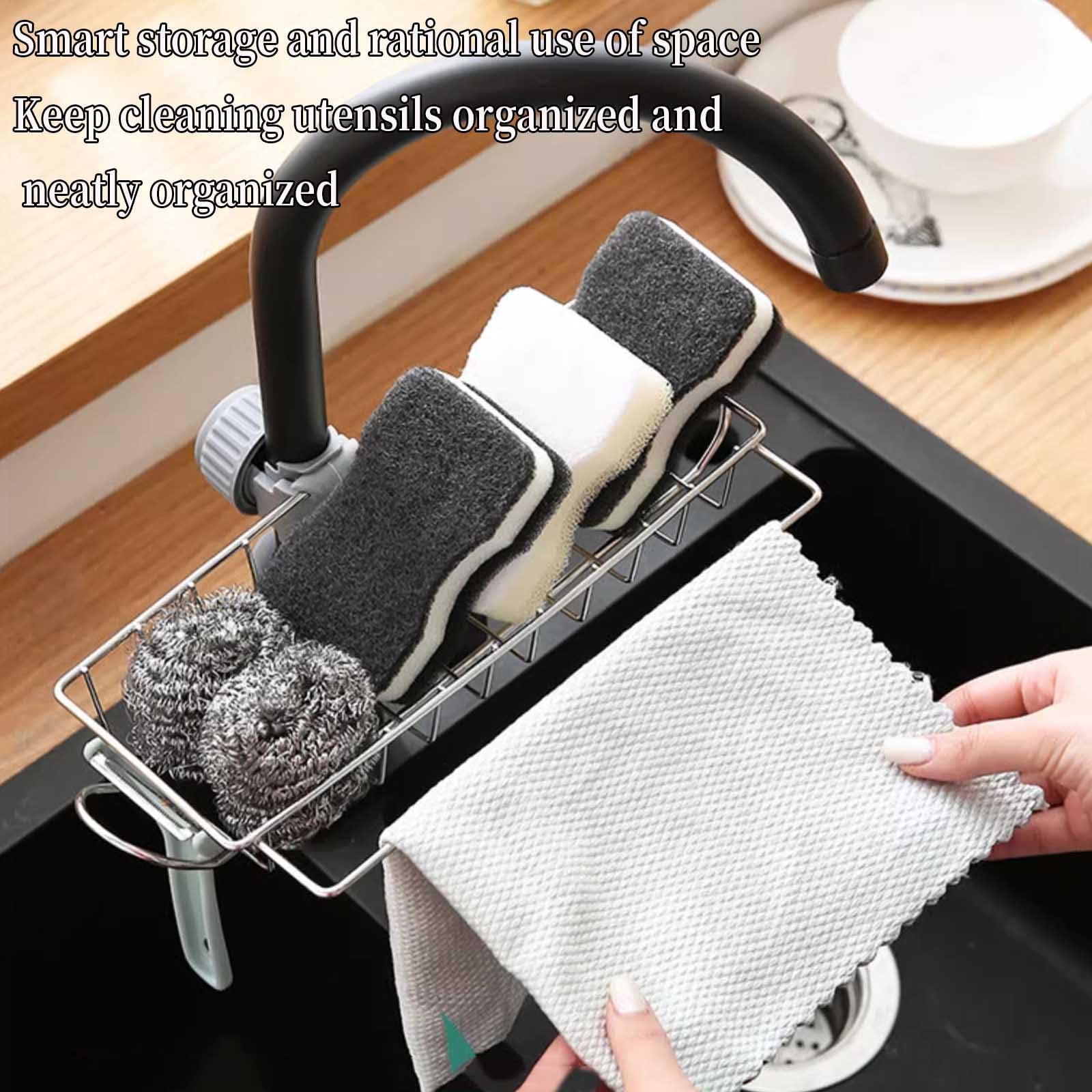 Panier de rangement pour évier de cuisine, porte-éponge en acier inoxydable