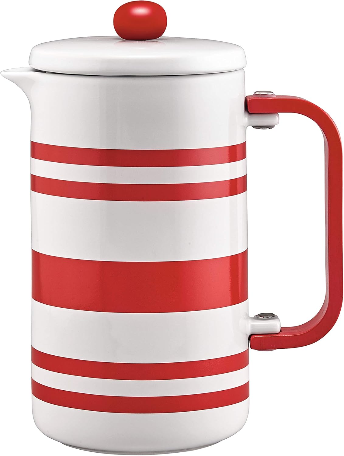 BonJour Hot Beverage Ceramic French Press Coffee Maker with Flavor Lock Filter and Bamboo Handle, 32 Ounce, Red Stripes