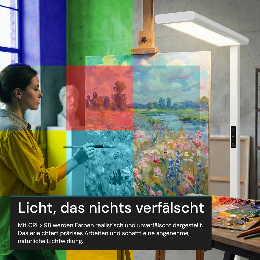 LUXULA LED Büro-Stehleuchte dimmbar, 60 W 3500 lm, 4000K Neutralweiß, Up/Downlight, UGR<16, CRI98, Touchbedienung, blendfreies Licht, Monitor, Büro, Arbeitszimmer, Homeoffice, modernes Design, Weiß