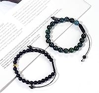 Vista 121 de Black Beaded Bracelets for Men Boys: 6mm Obsidian Onyx Lava Beads Mens Bracelet Set Mens Jewelry - Cool Anniversary Valentines Fathers Birthday