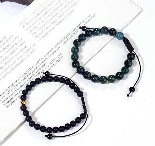 Miniatura 121 de Black Beaded Bracelets for Men Boys: 6mm Obsidian Onyx Lava Beads Mens Bracelet Set Mens Jewelry - Cool Anniversary Valentines Fathers Birthday