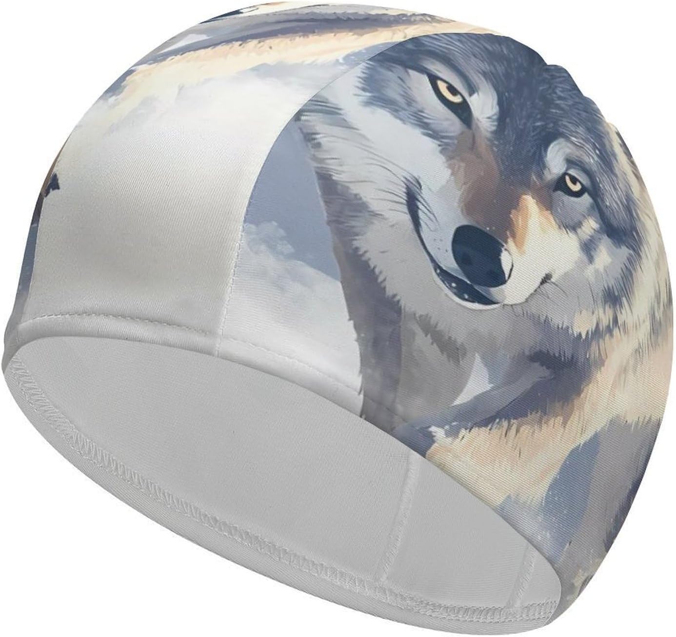 Gray Wolf Walking Through Snowy Womens Swim Cap for Men Adult Swimming Hat Curly Short Medium Long Hair