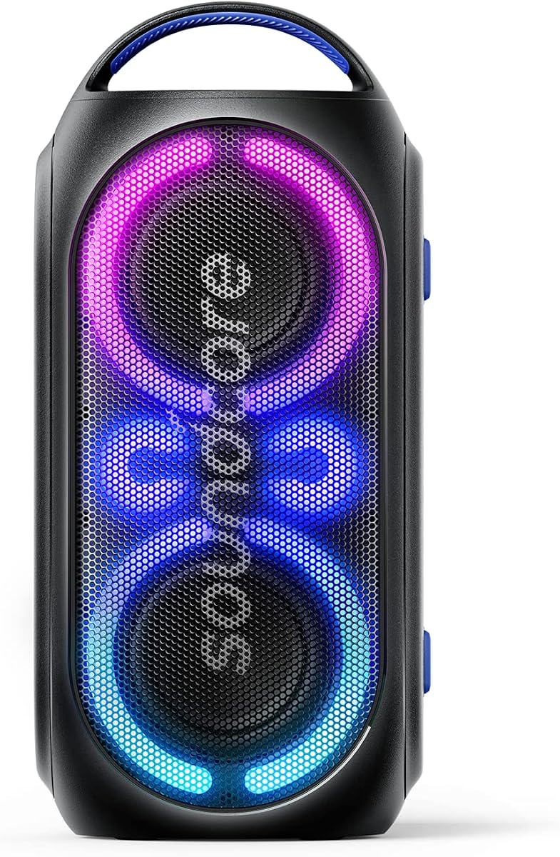 Altavoz portátil Soundcore Anker Rave Party 2, sonido estéreo de 120 W, PartyCast 2.0, espectáculo de luces, resistente al agua IPX4, tiempo de reproducción de 16 horas, entrada de micrófono, ecualizador personalizado y aumento de graves para fiestas, fiestas, patio trasero, piscina