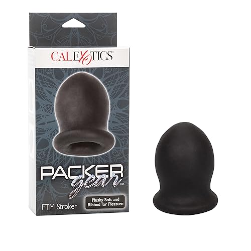 CalExotics Packer Gear FTM Stroker - Male Silicone Masturbation Sleeve - 2 Inch Adult Male Masturbator Sex Toy - Black - 1 Count (Pack of 1)
