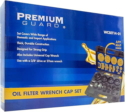 Miniatura 6 de Premium Guard Juego de 14 tapas de llave de filtro de aceite con broca de torsión preestablecida exclusiva de 25 Nm para SAE y métrica, unidad de
