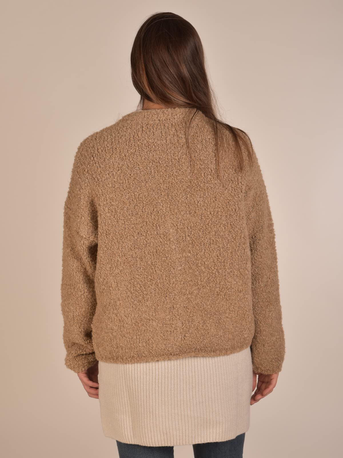 styleBREAKER Chaqueta de Punto Boucle para Mujer con Botones en la Parte Delantera, Color sólido, Chaqueta de Punto Bouclé, Talla única 08010081
