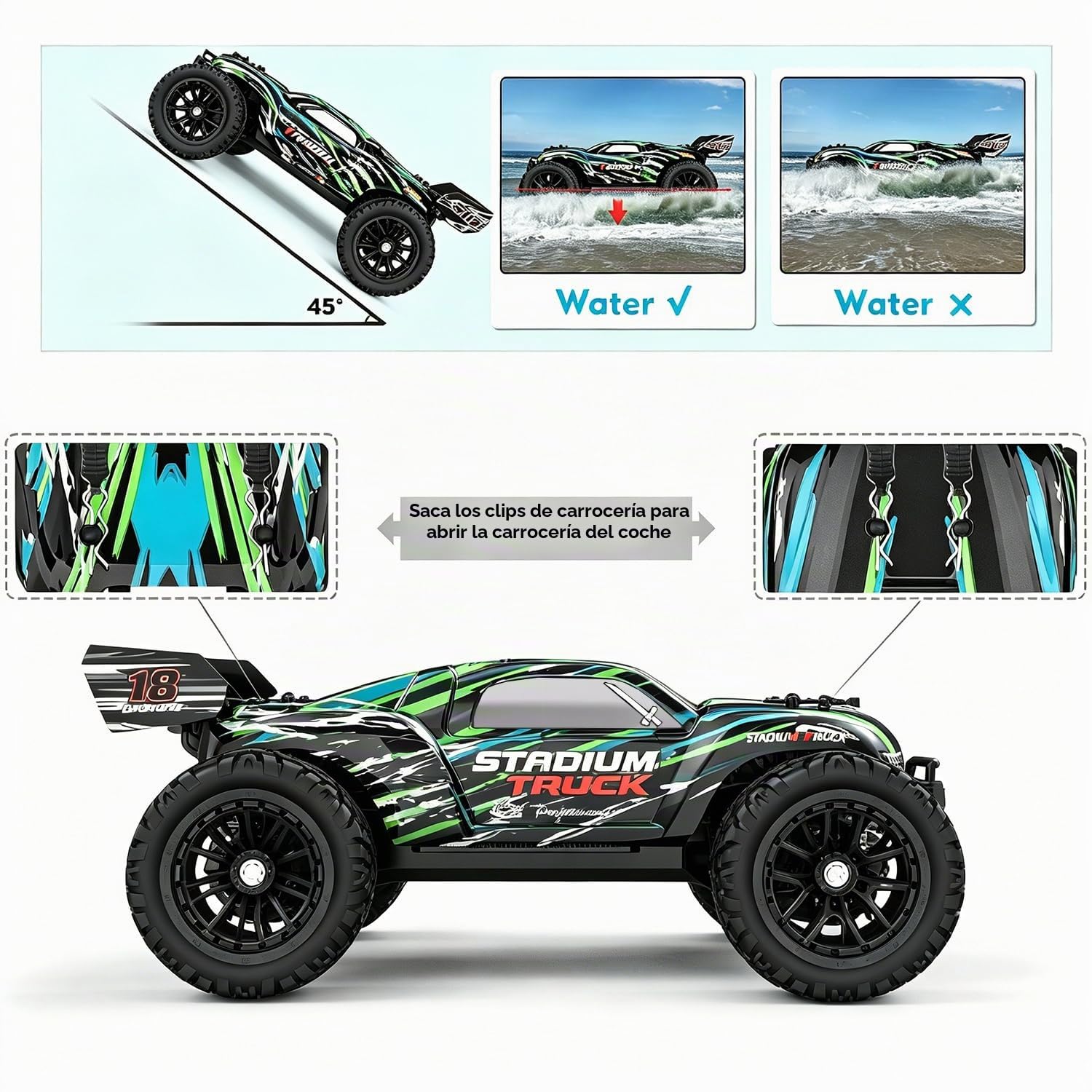 HAIBOXING Coche teledirigido, 2,4 GHz 1:18 proporcional 4WD 36+ km/h Hobby Offroad Monster RC Truck, impermeable RC Truggy RTR Toy