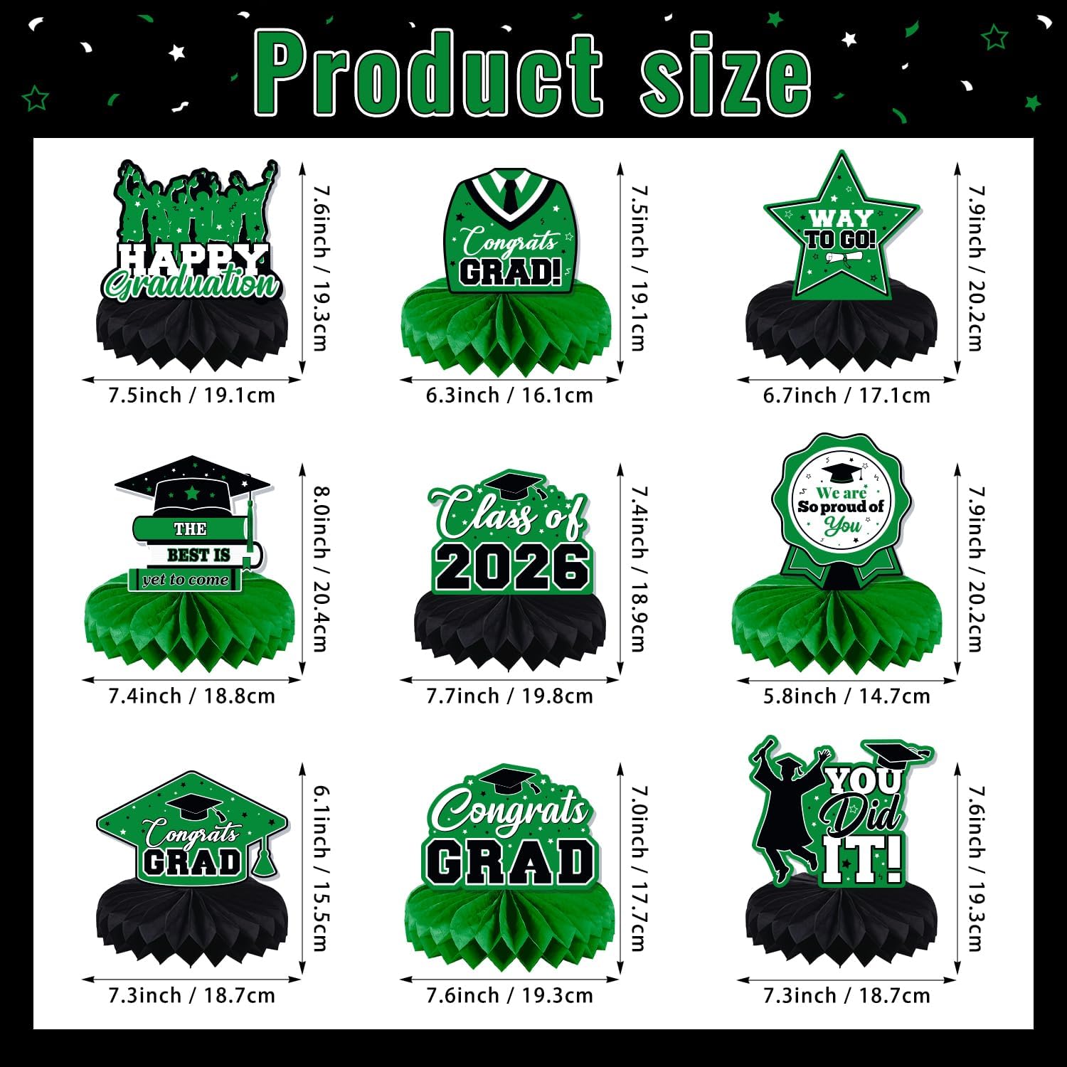 Graduation Decorations Class of 2026, Centerpieces for Tables, Congrats Grad Honeycomb Table Toppers, Graduation Party Supplies, Green image 3