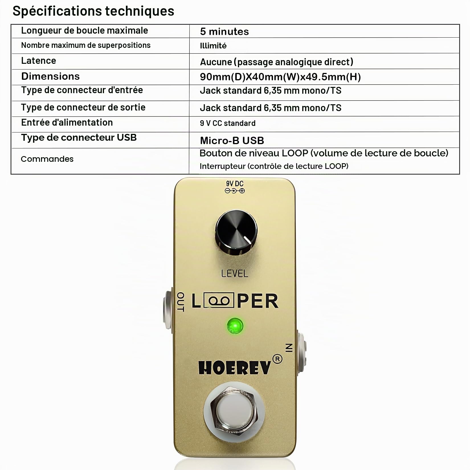 HOEREV Guitar Mini Loop Effector Looper - Conception Compacte, Haute Qualité Sonore, Overdubs Sans Fin, Matériel Durable, Idéal pour les Enthusiastes de Musique et Performances Live