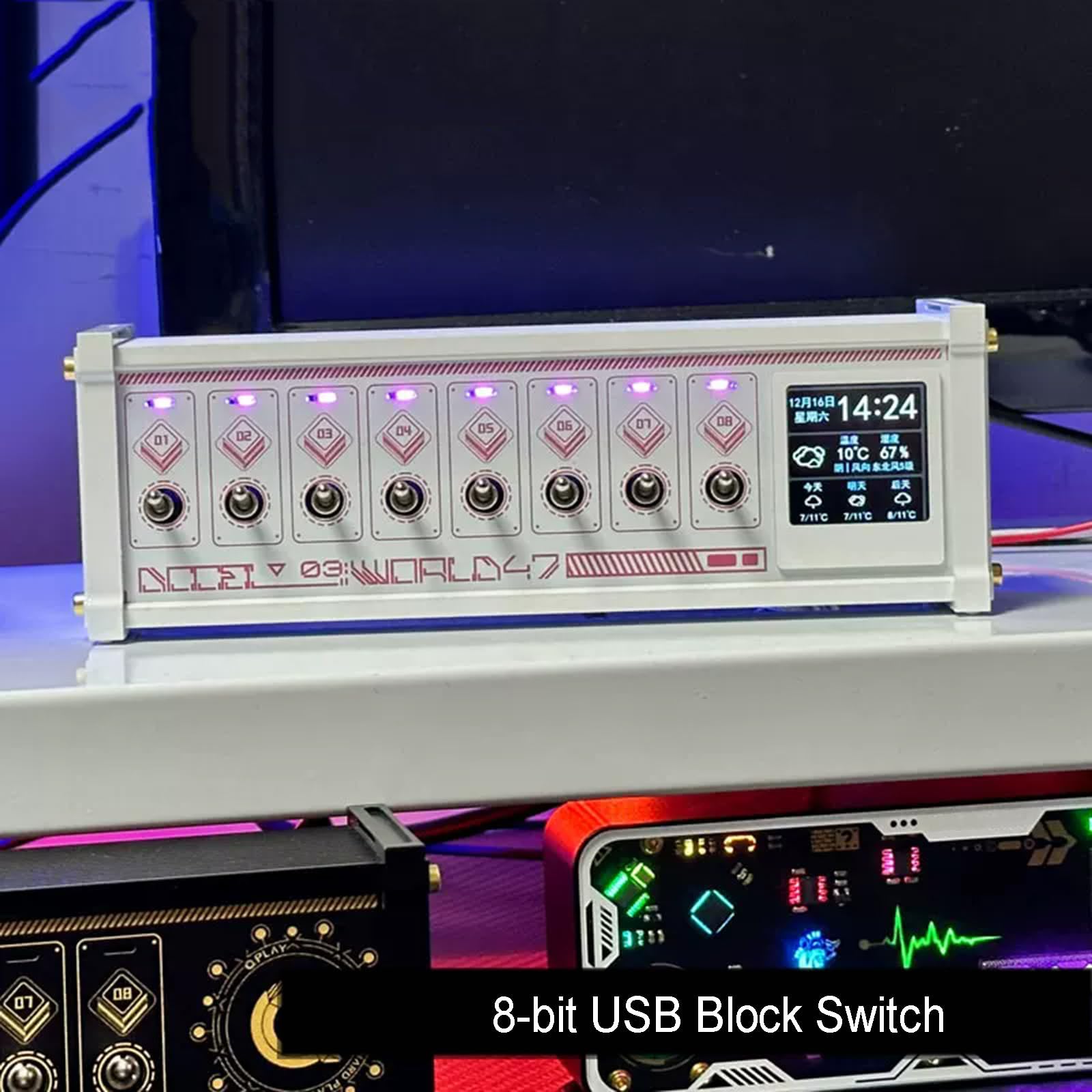 COYEUX Switcher USB da Scrivania A 8 Porte, Hub USB da 36 W con Docking Station, Display E Interruttori Individuali, Alimentazione Portatile da Viaggio, Trasmissione Dati Veloce per White