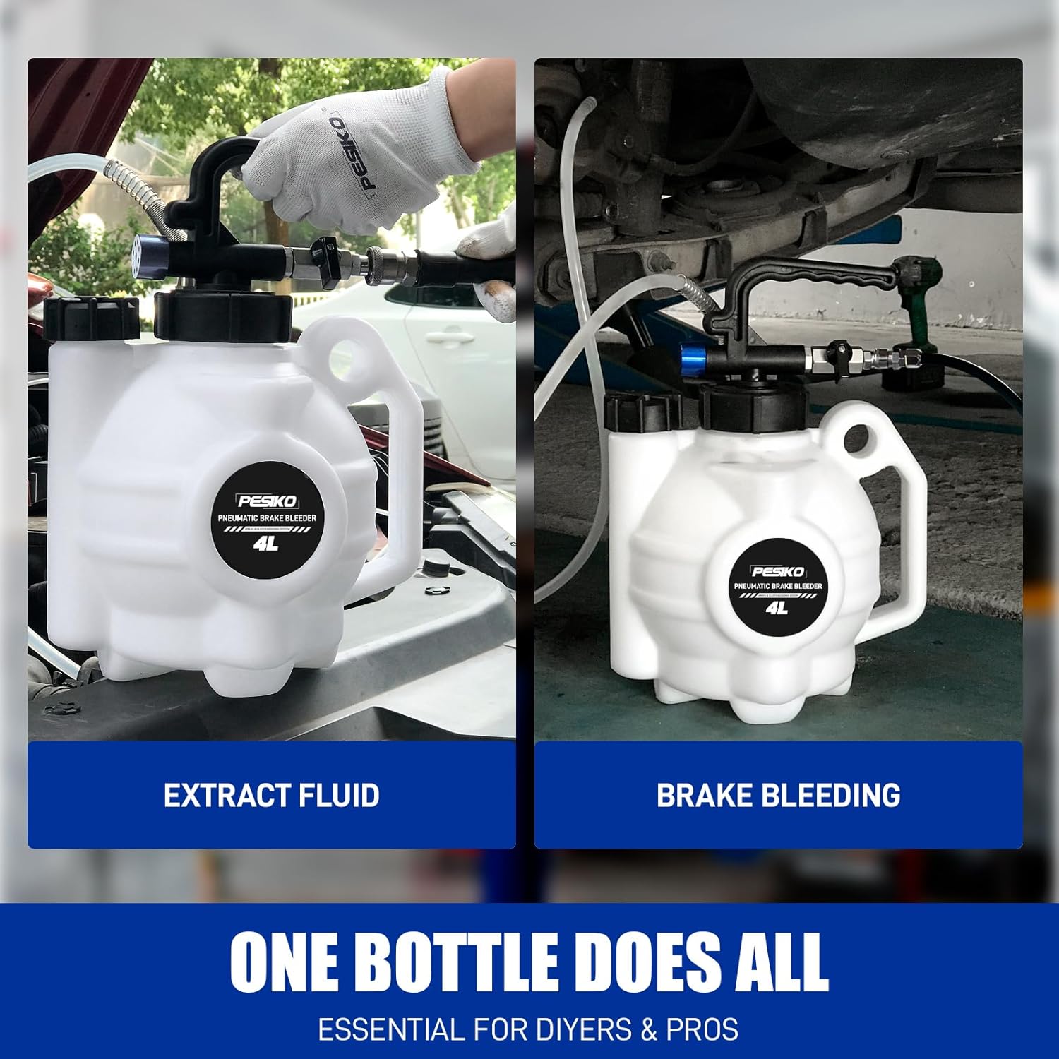 Brake Bleeder Kit One Person, 4L Vacuum Brake Fluid Extractor Pump One Person, Pneumatic Oil Changer Vacuum Fluid Extractor for Automotive Fluids Vacuum Evacuation