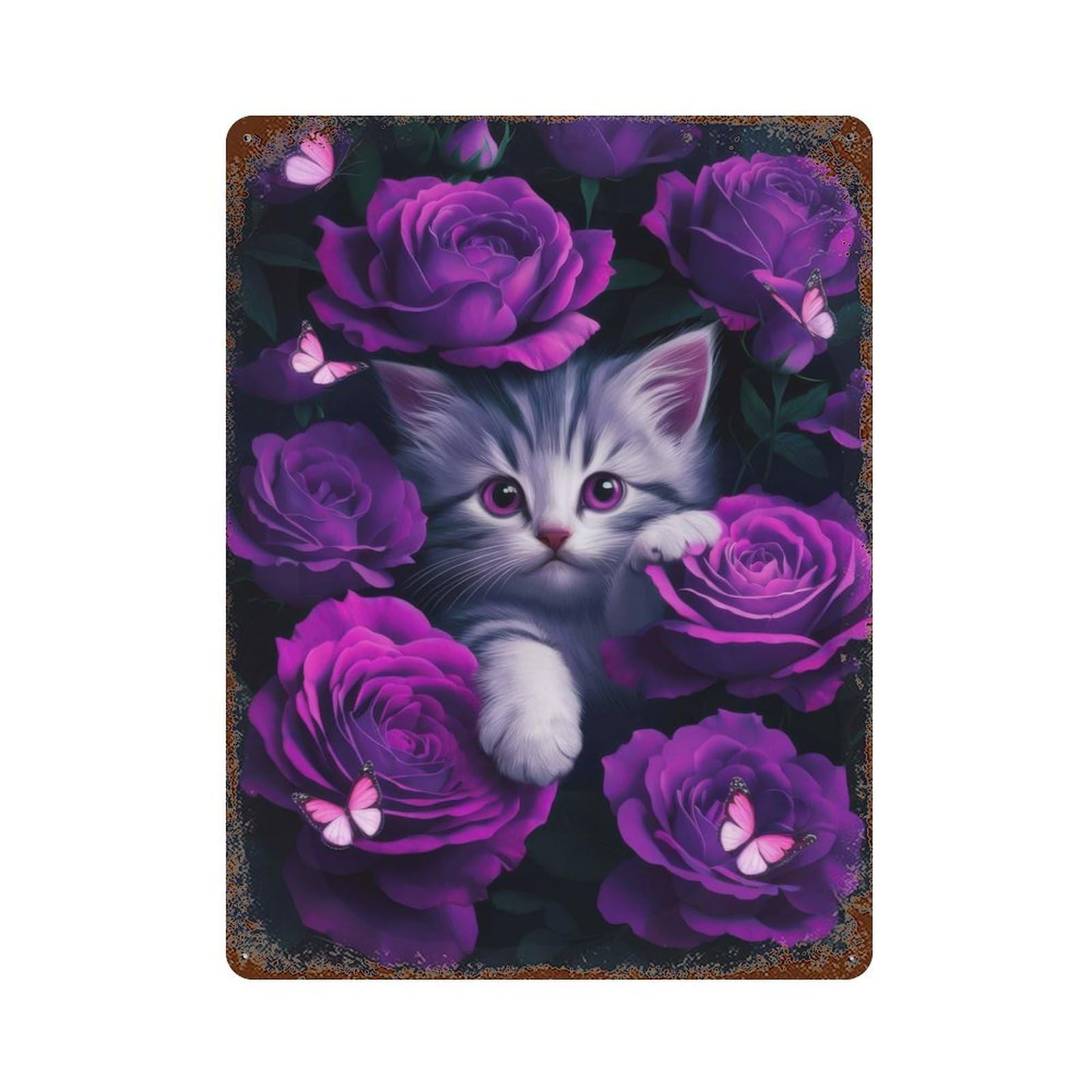 Cat Animal Rust Effect Tin Sign 15.7"x11.8", Ideal for Farmhouse, Kitchen And Entryway Decor