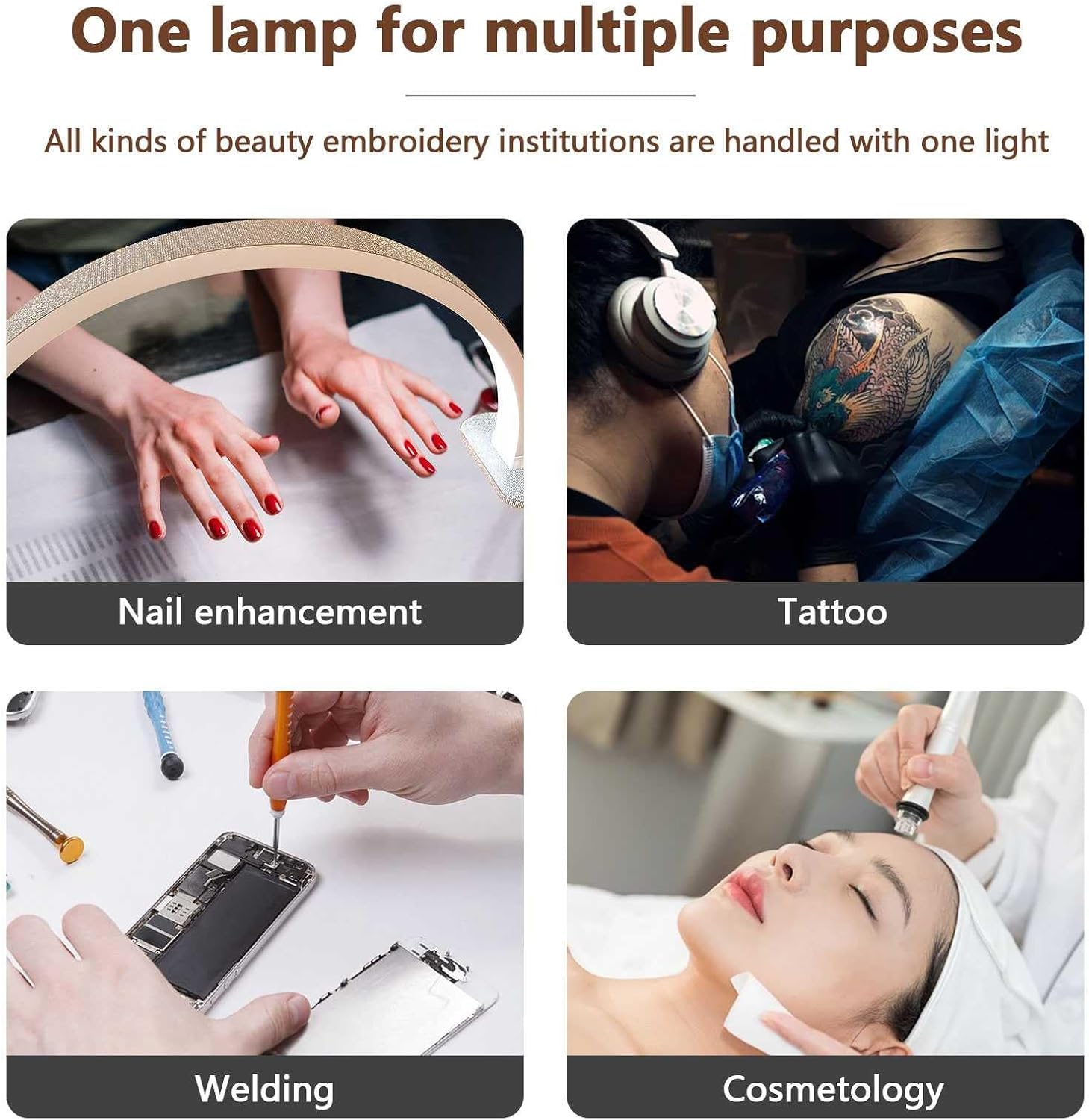 Half Moon Light for Lash Lamp, Half Moon Led Table Lamp for Estheticians, Nail Tech, and Cosmetician, Half Moon Desk Lamp with Stepless Dimming and Color Temperature, White-with Rhinestones