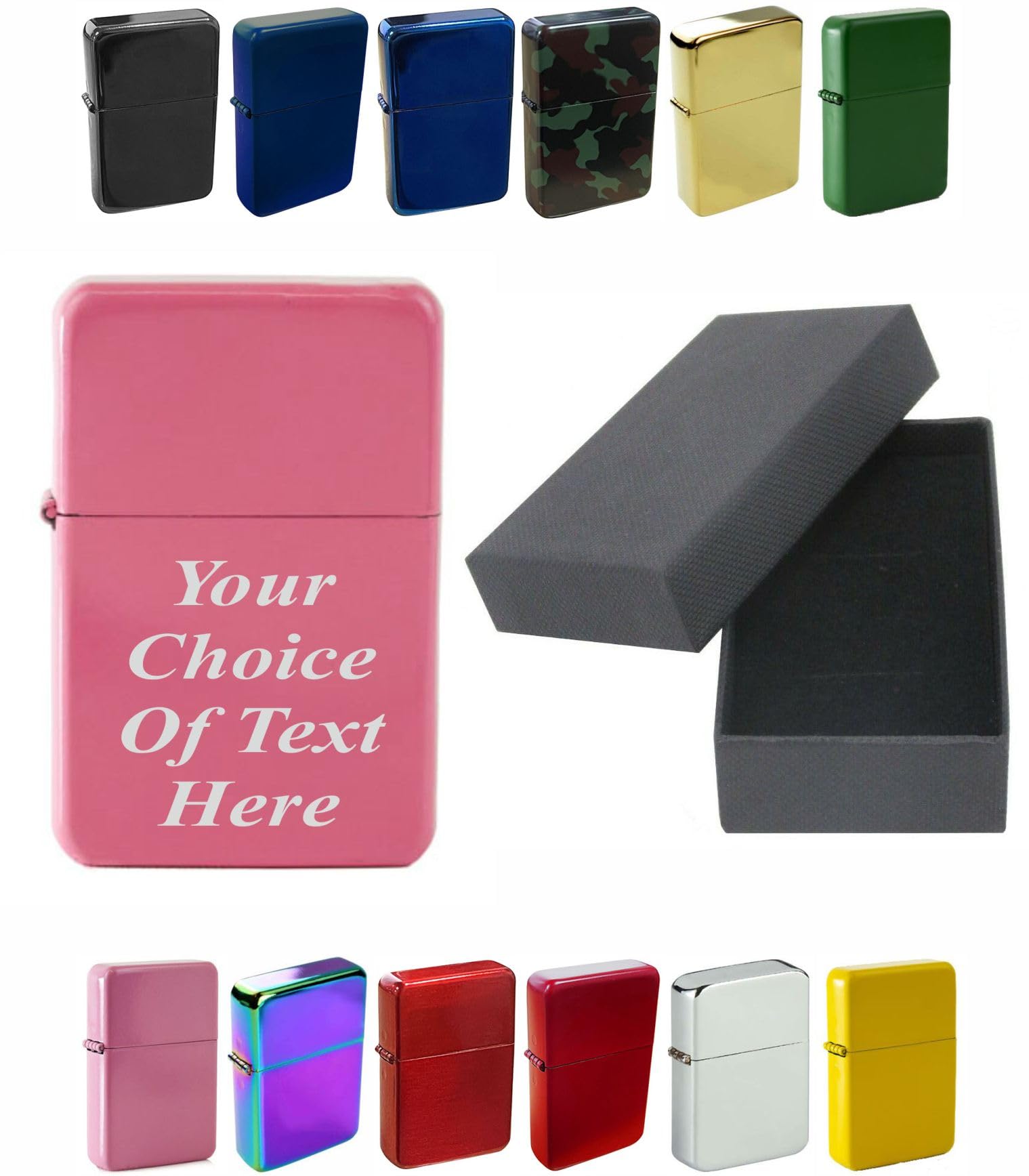 Personalised Engraved Lighter for Birthday, Fathers Day, Anniversary, Choice of Colours - With Luxury Gift Box Packaging (Pink)