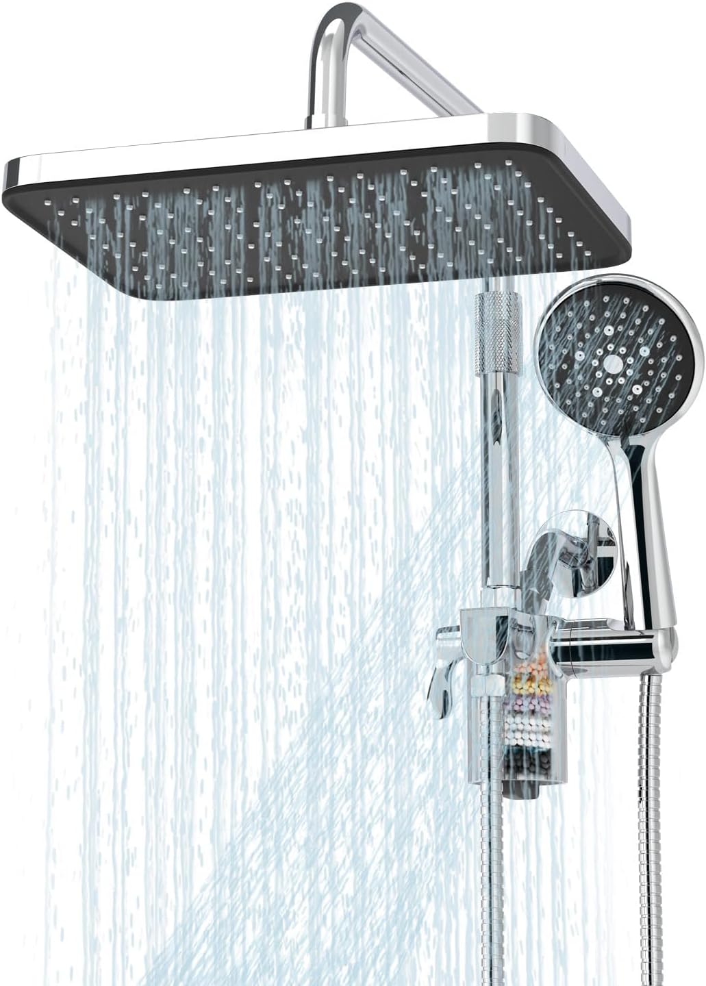 Filtered Shower Head with Handheld Spray Combo,12 inch High Pressure Rainfall Shower Head with Adjustable Slide Bar,Dual Rainfall Showerhead,Bathroom Accessories,Chrome