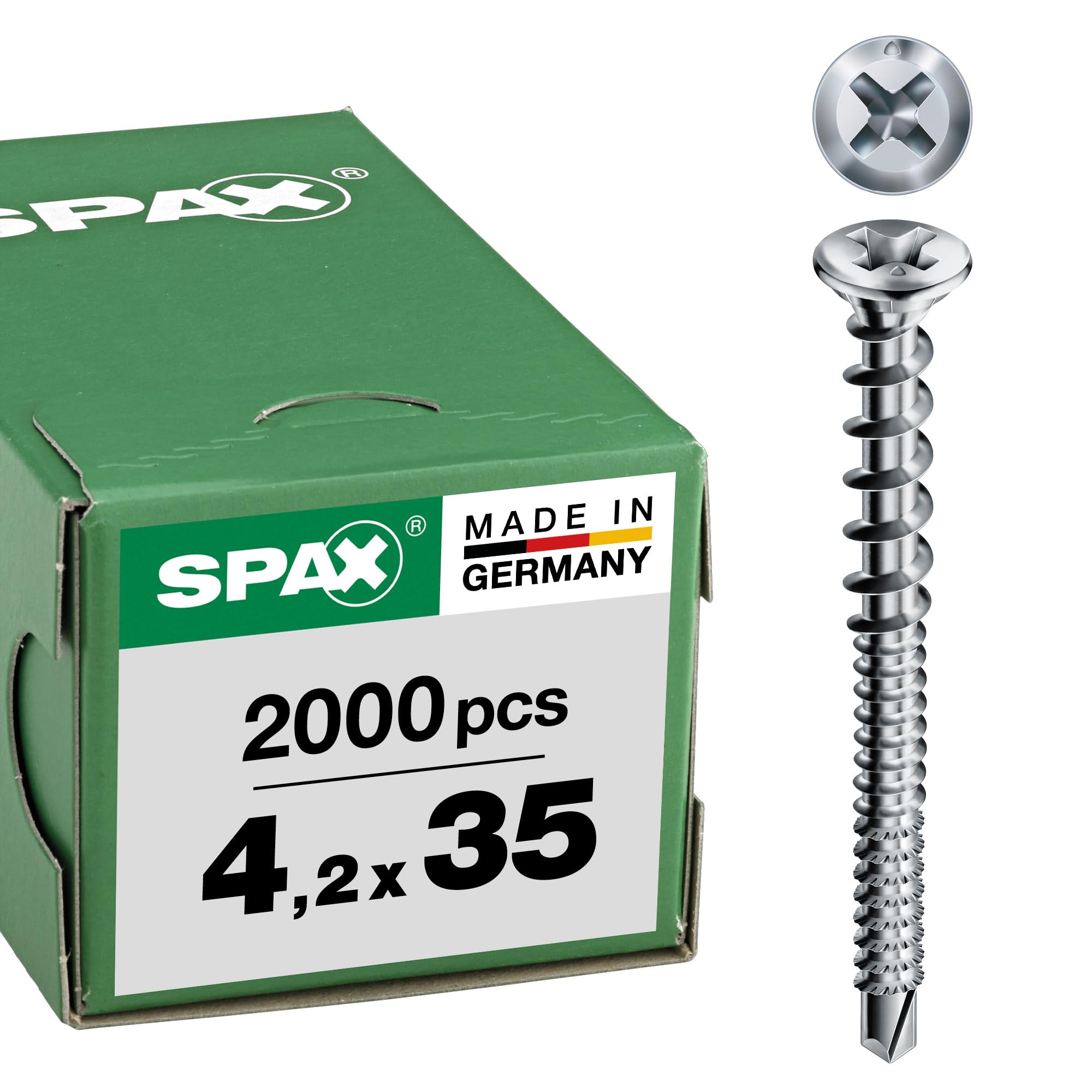 FEX Kombischraube, 4,2 x 35 mm, 2000 Stück, Kombigewinde, Senkkopf, Kreuzschlitz H2, Bohrspitze, Titan Silber - 35704012501471K1