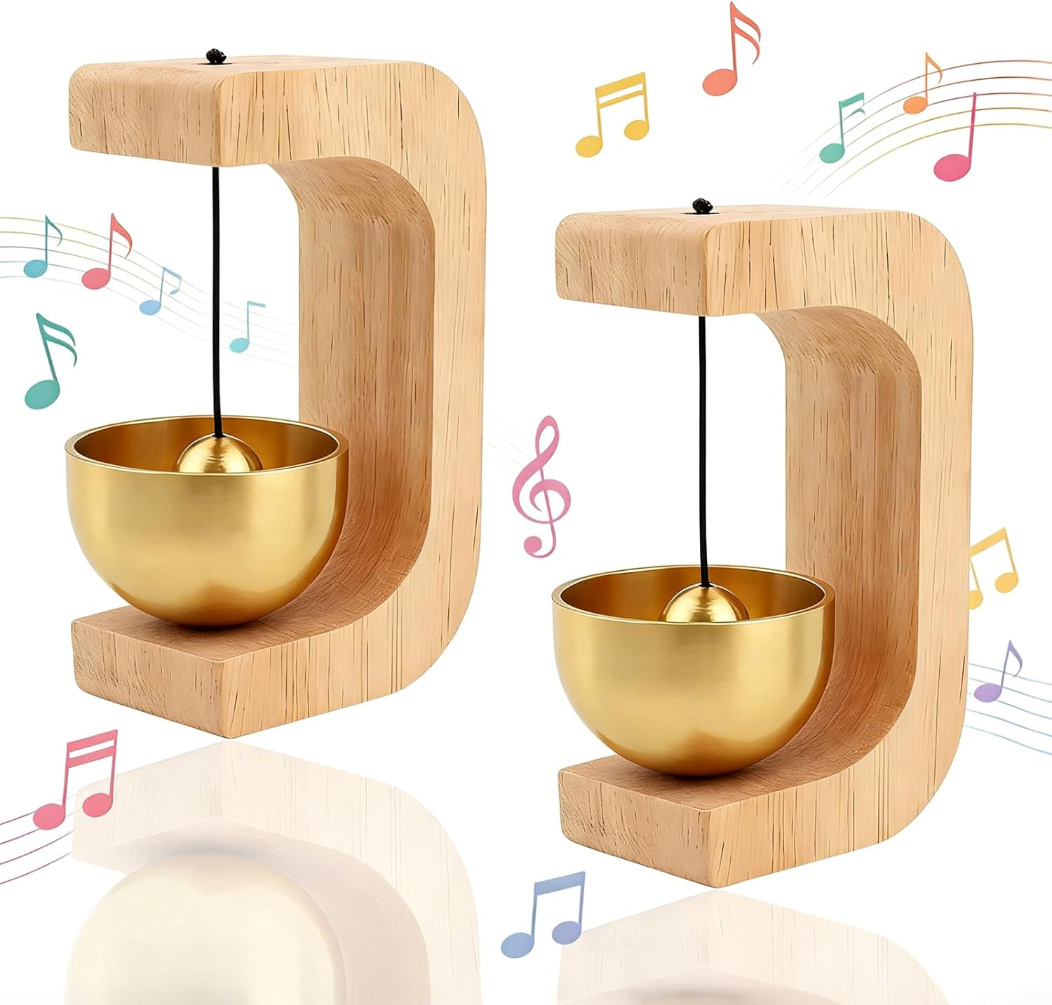 2 Pack Magnetic Wooden Doorbell Wind Chime with Brass Bells Magnetic Attachment for Home/Office/Shop/Pet Doors, Soft Resonant Alarm Sounds, Doorbell for Opening Doors